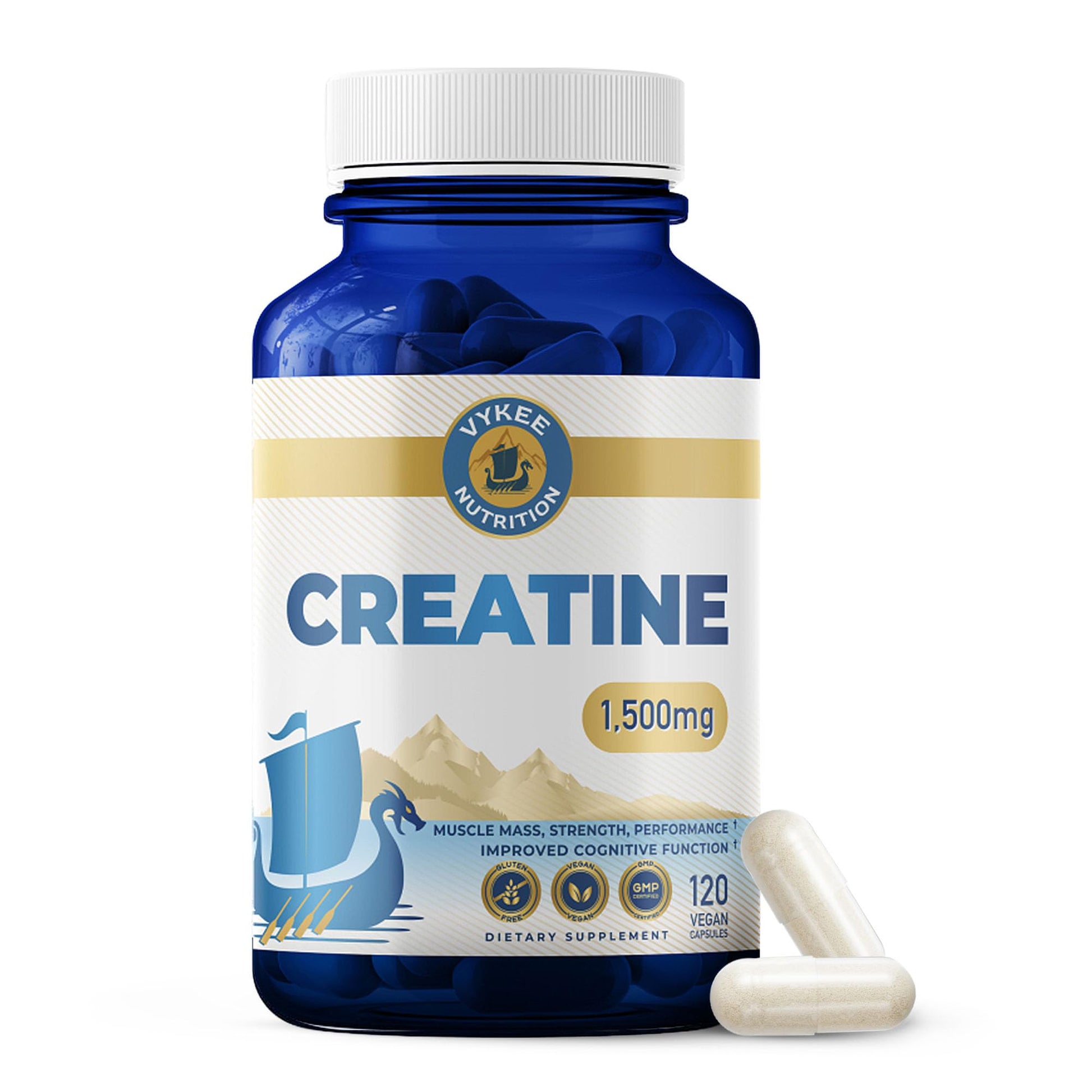 Vykee Nutrition Creatine Monohydrate Capsules 1,500 mg, 120 Capsules