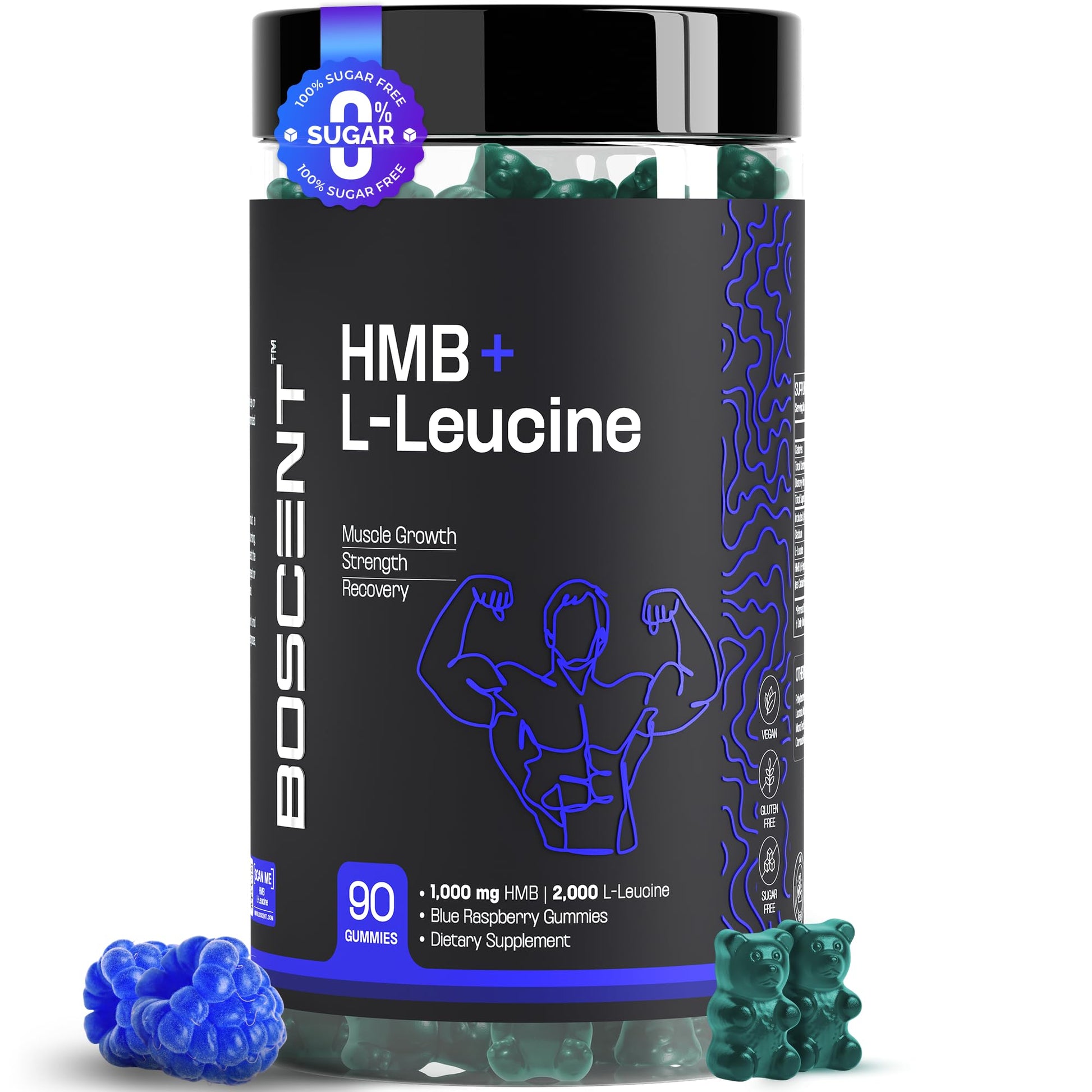 BOSCENT HMB and L-Leucine Gummies – 3000mg Muscle Support for Strength & Recovery, 90 Gummies