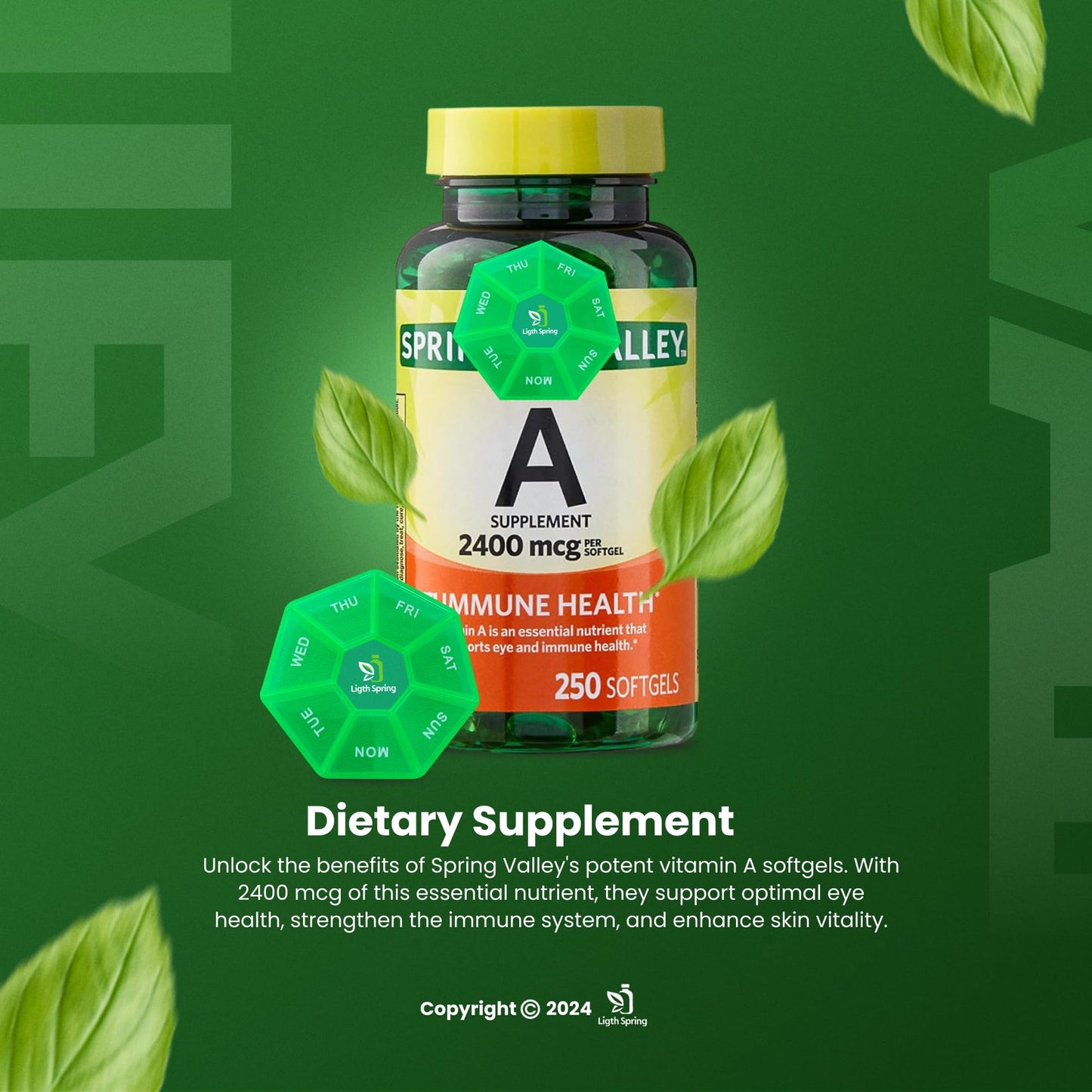 LightSpring Vitamin A Supplement 2400 mcg, 250 Softgels