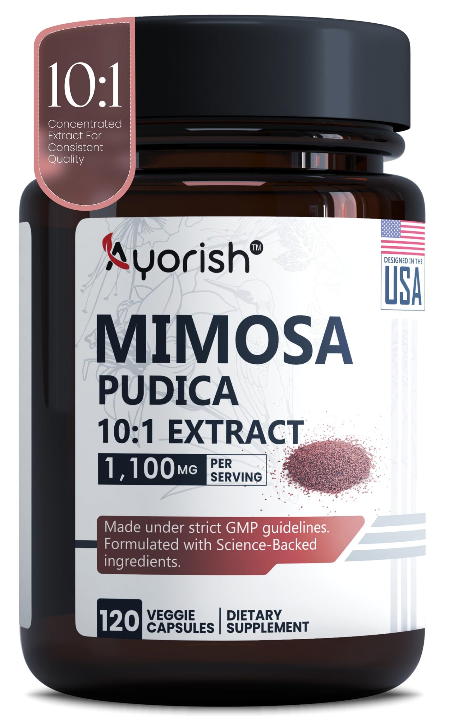 Ayorish Mimosa Pudica 10:1 Extract 1100mg Per Serving, 120 Veggie Capsules