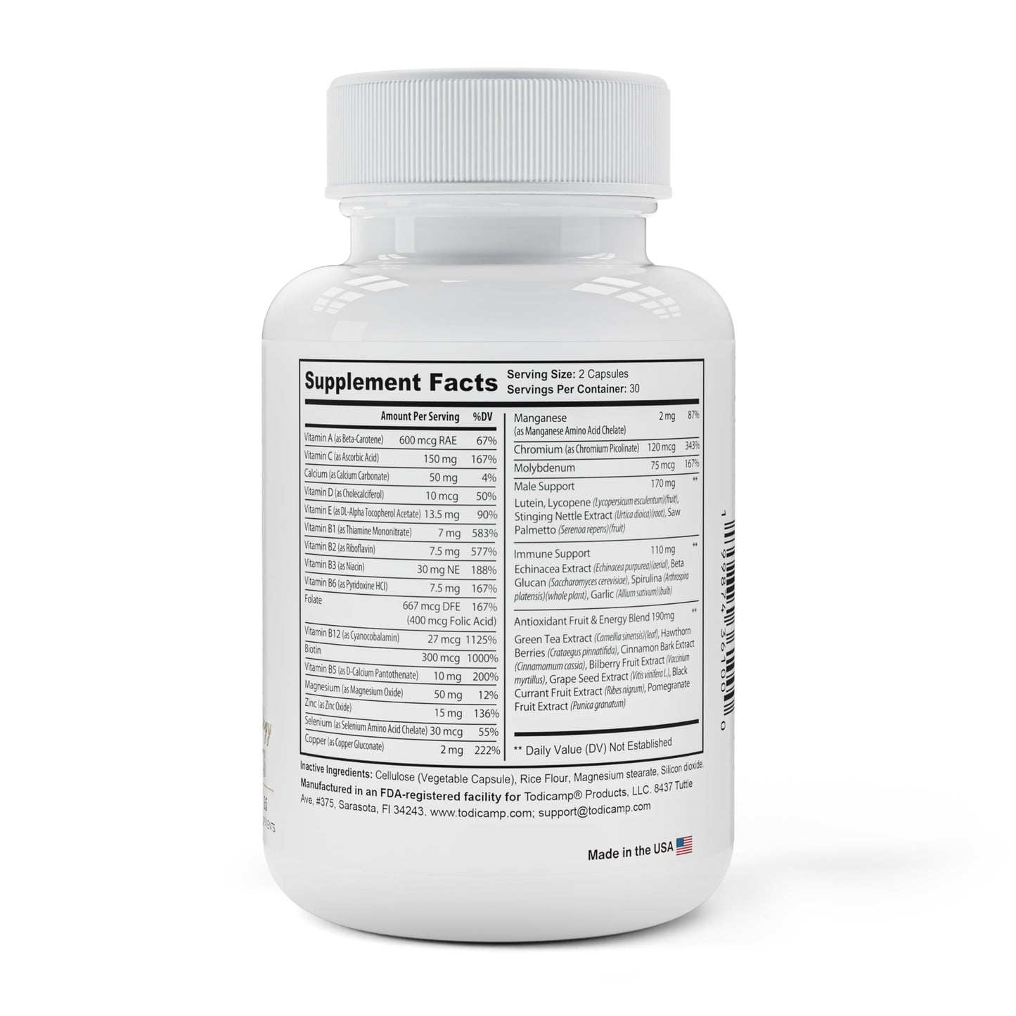 TODICAMP Multivitamin for Men Capsules, 60 Count