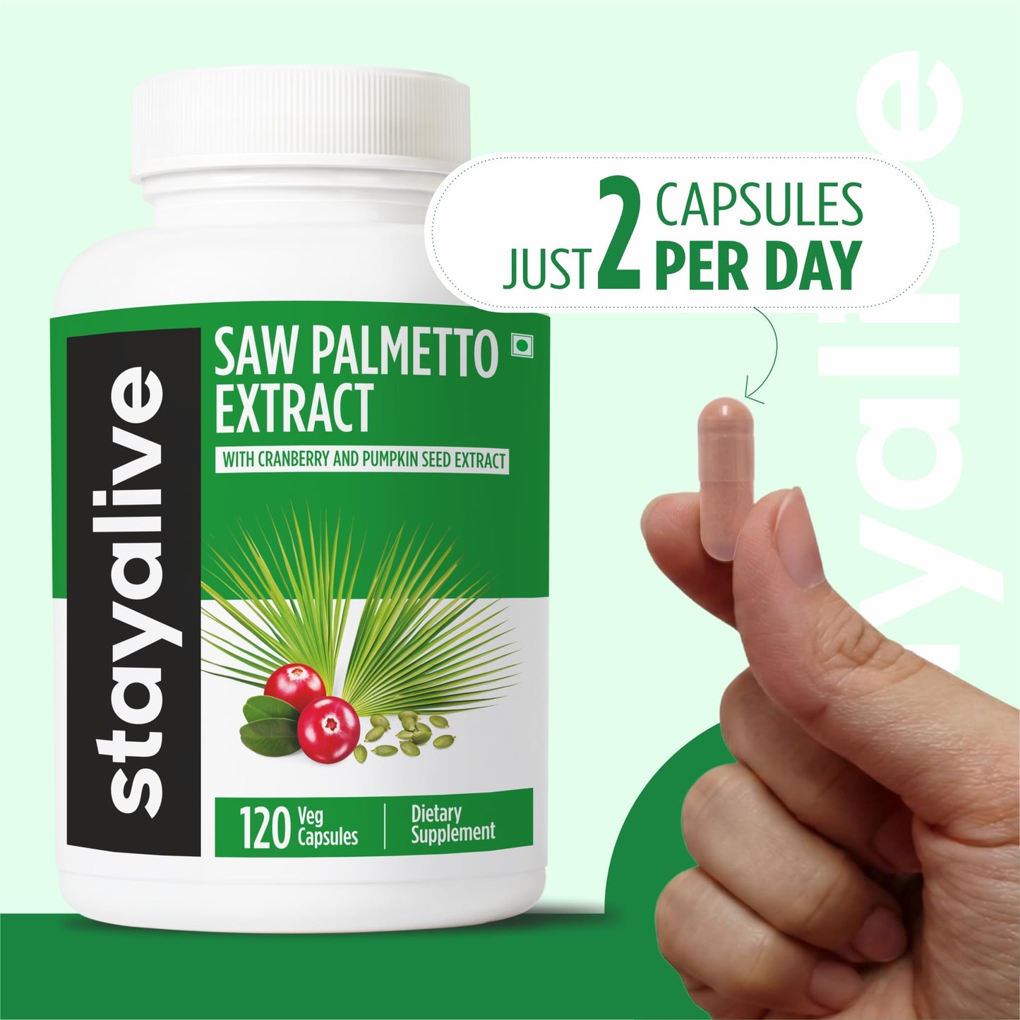 STAY ALIVE Saw Palmetto Extract Capsules, 120 Capsules