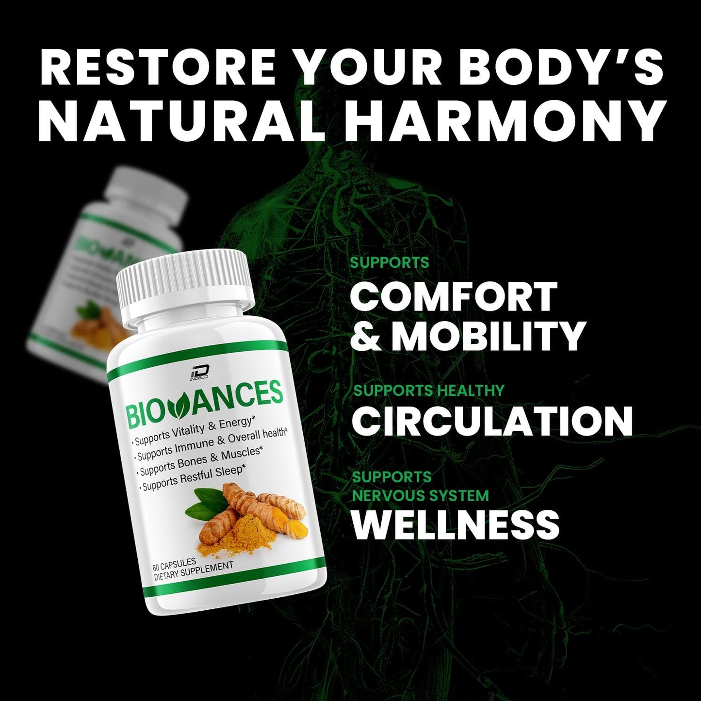 Indelo Biovances Natural Blend Daily Health Supplement 180 Capsules