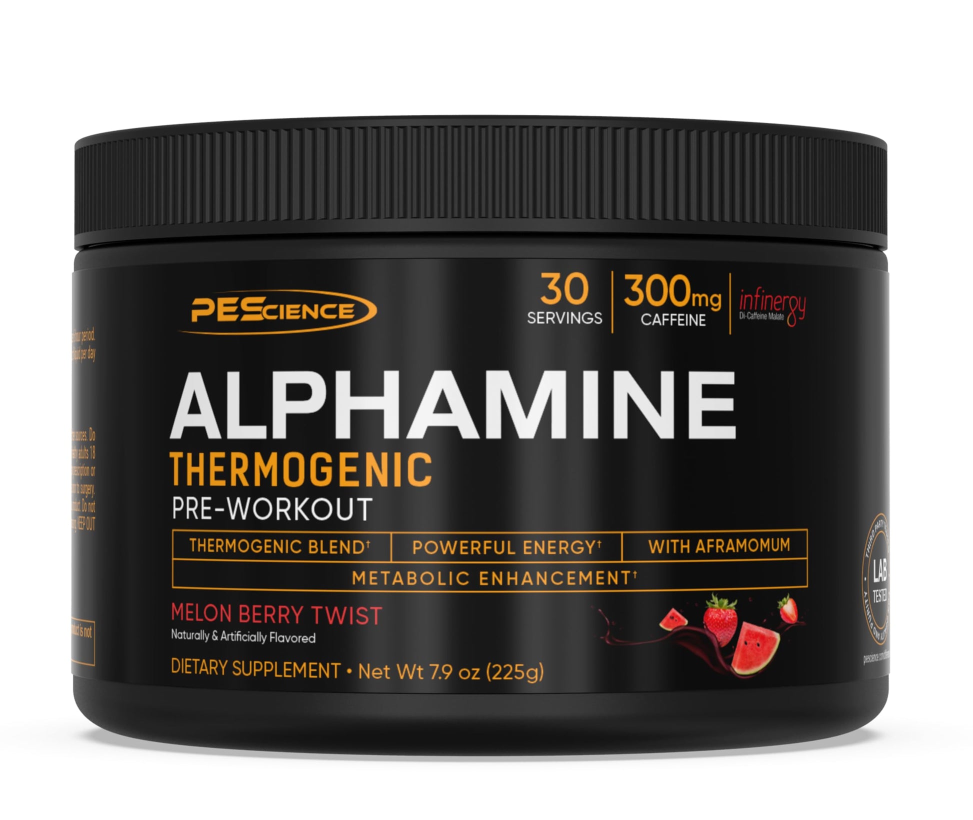 PEScience Alphamine Thermogenic Pre-Workout Energy Powder with L-Carnitine, Melon Berry Twist, 60 Scoops