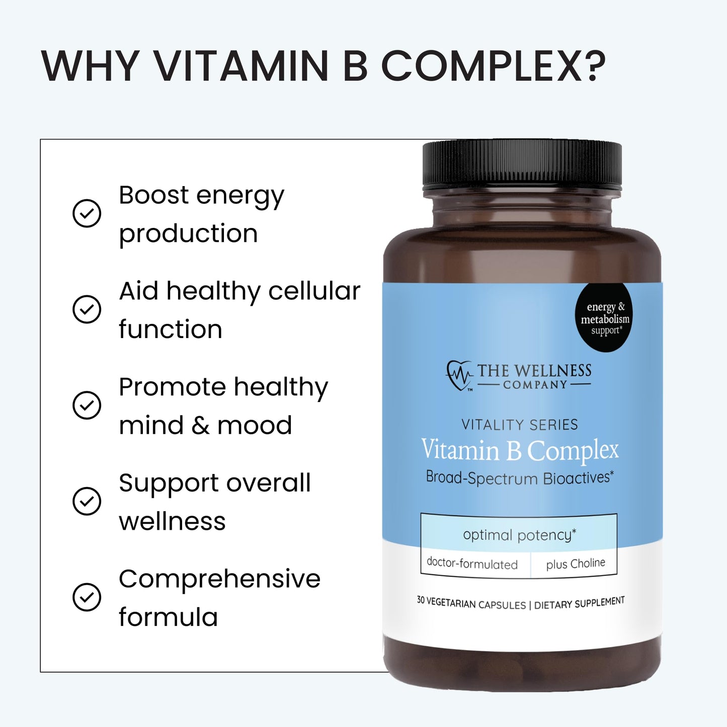The Wellness Company Vitamin B Complex Capsules, 30 Count
