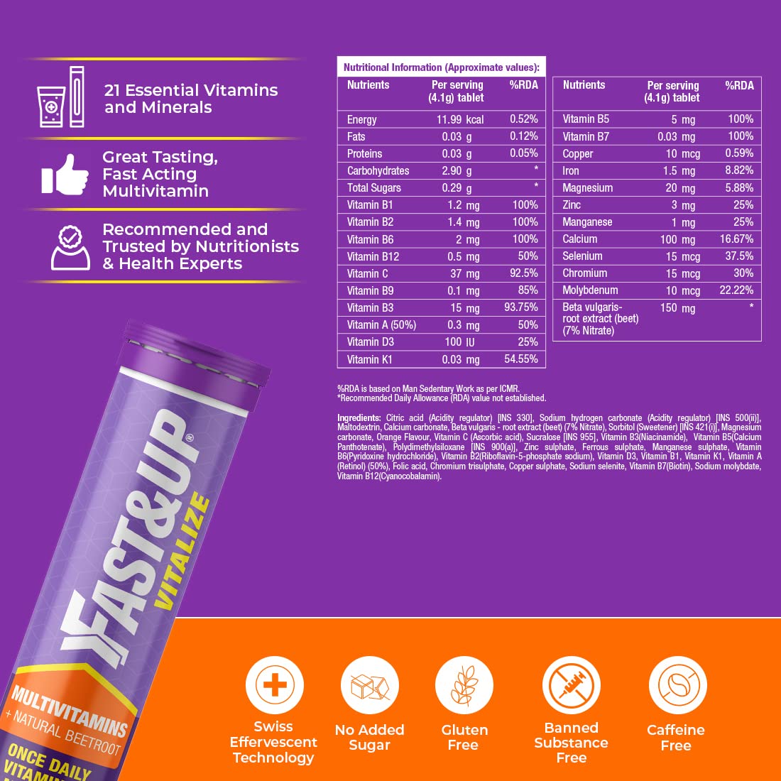 FAST&UP Vitalize Multivitamin Supplement 60 Tablets