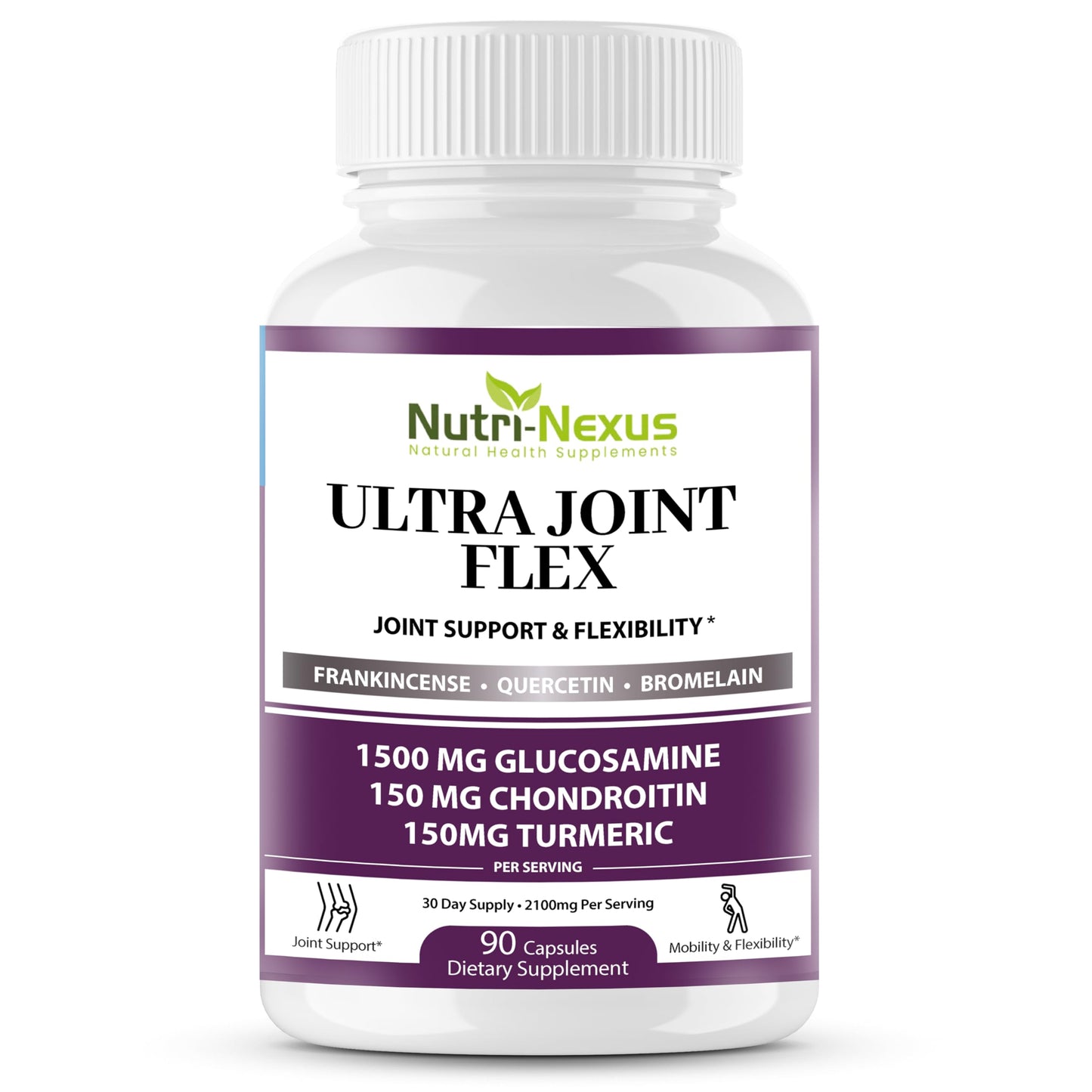 NUTRI-NEXUS Joint Support Supplement with Glucosamine Chondroitin MSM Turmeric Boswellia, Capsules, 90 Count