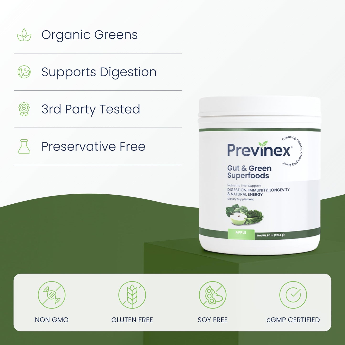 Previnex Gut & Green Superfoods Powder, 8.1 oz