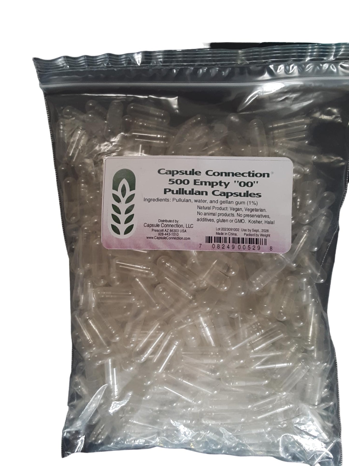 Capsule Connection Joined Empty Pullulan Capsules 00 Size, Vegan & Vegetarian Resealable Bag, 500 Capsules