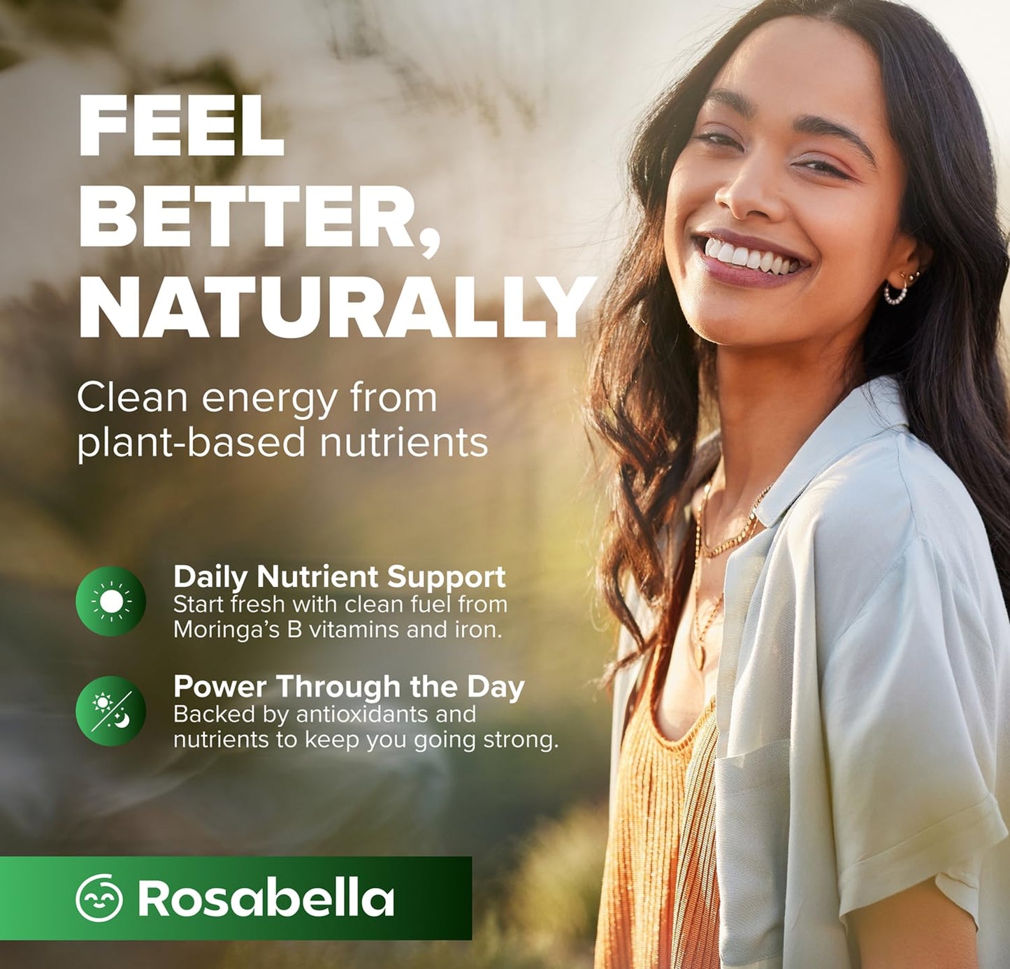 Rosabella Moringa Gummies Moringa Leaf Extract 1000mg Equivalent Per Serving, Natural Energy & Balance, Non-GMO, Gluten-Free, 30 Count