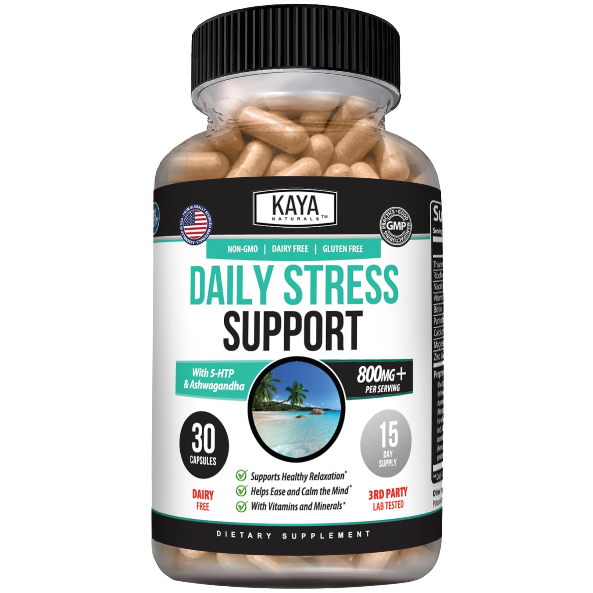 Kaya Naturals Herbal Stress Relief Support Vitamin Supplement Capsule, 30 Capsules