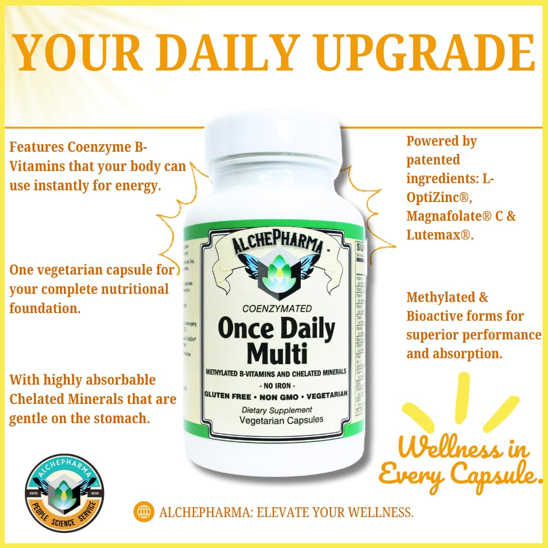 AlchePharma Coenzymated Once Daily Multi, Iron-Free Multivitamin with B-Complex, Chelated Minerals, Antioxidants Capsule 1