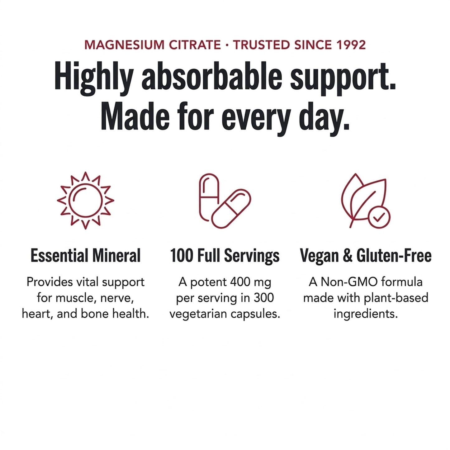 Olympian Labs Magnesium Citrate 400mg Capsules, 300 Count