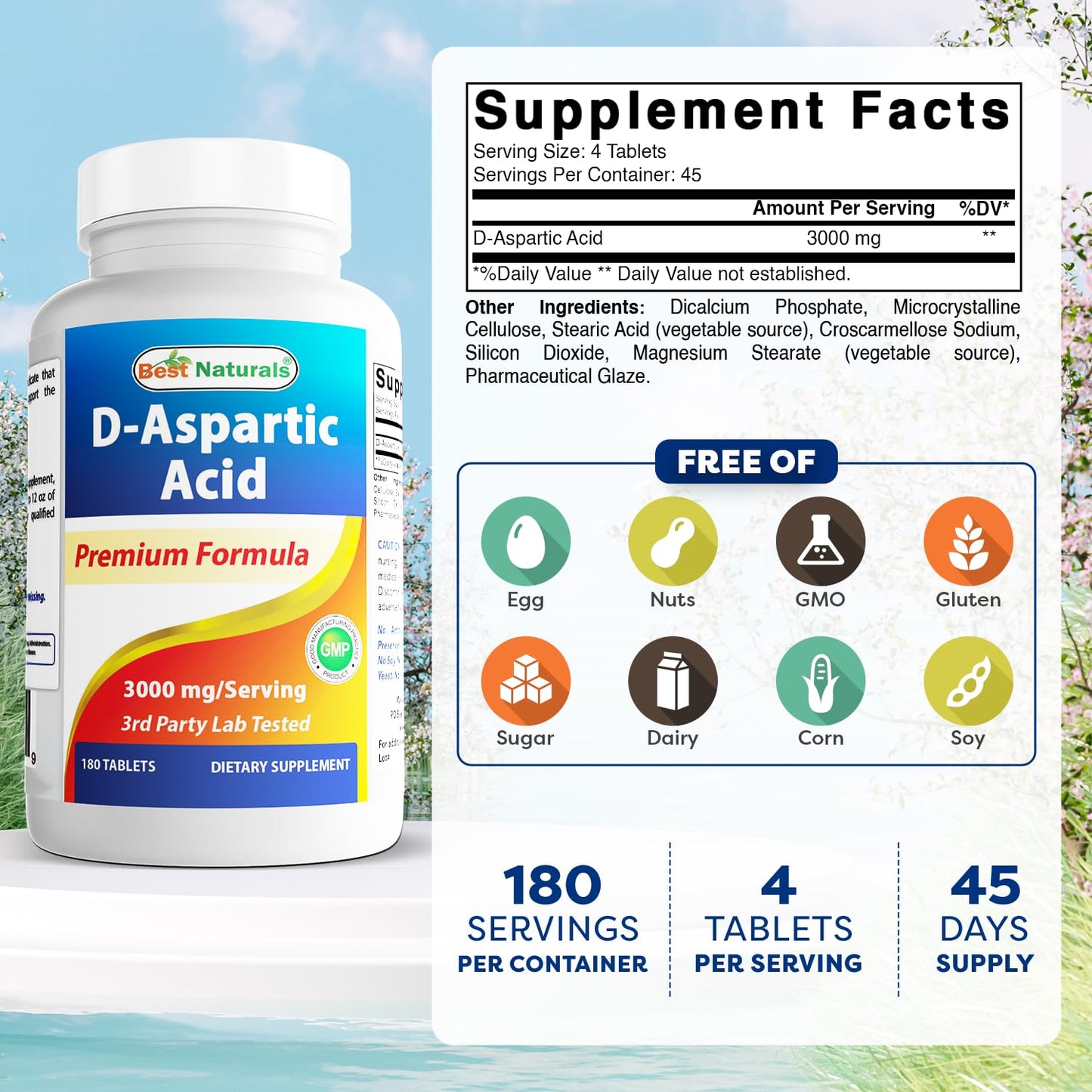 Best Naturals D Aspartic Acid (DAA) 3000mg per Serving, 360 Tablets