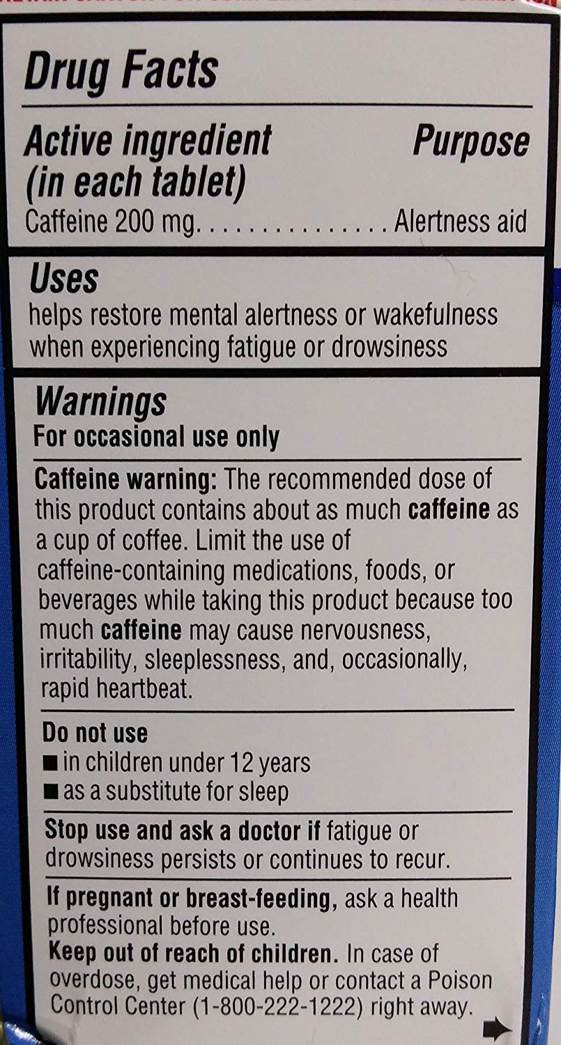 Equate Stay Awake Alertness Aid with Caffeine Tablets, 80 Tablets, 200 mg Caffeine per Tablet (Pack of 2)