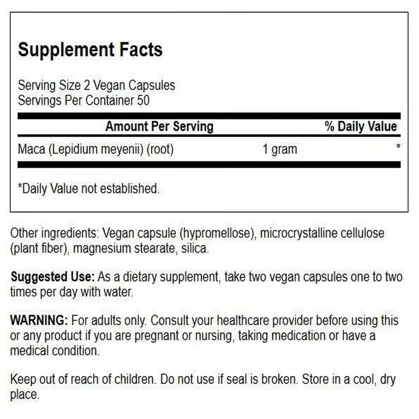 Swanson Maca 500 Milligrams VEGAN CAPSULES, 100 Capsules