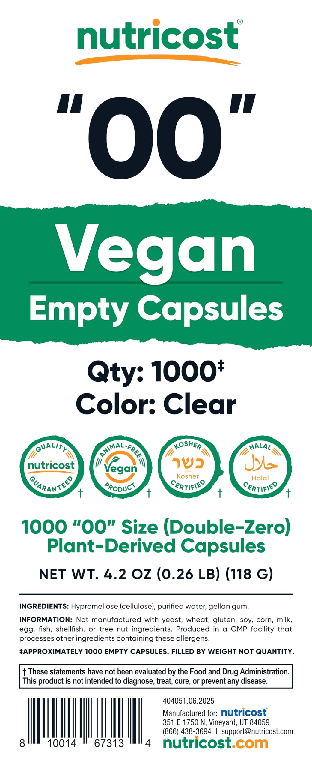 Nutricost Empty Capsules Size 00, 1000 Capsules