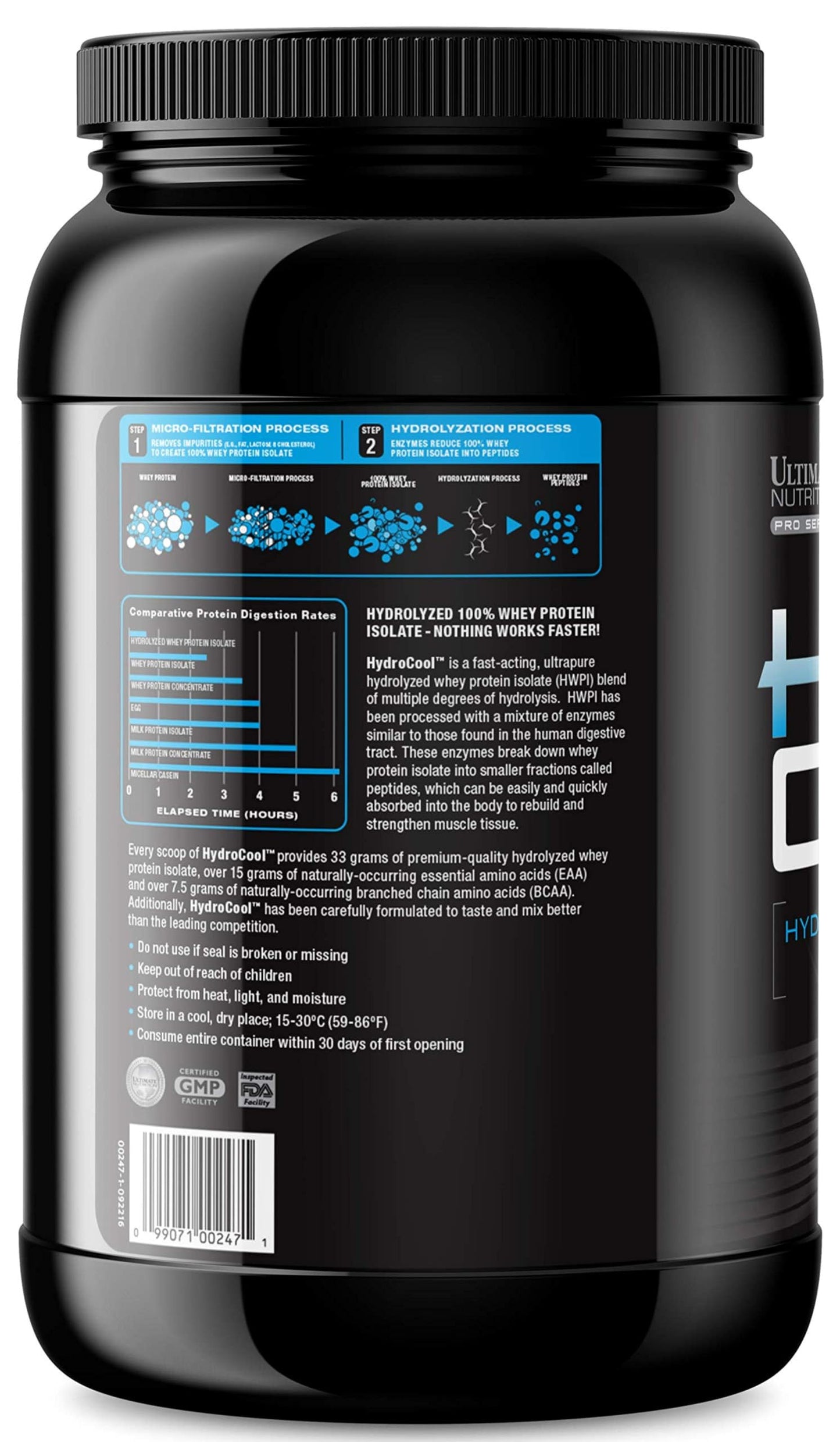 Ultimate Nutrition HydroCool Hydrolyzed Whey Protein Isolate Powder Strawberry, 48 Servings