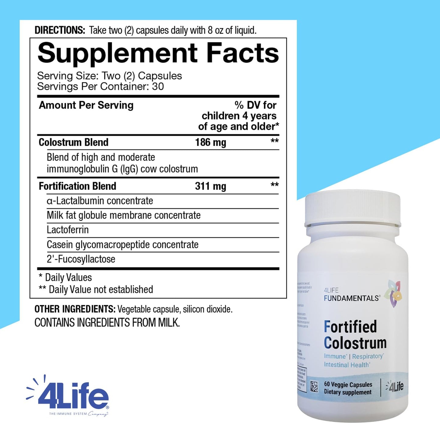 4Life Fortified Colostrum Immune Gut Respiratory Support, 60 Capsules