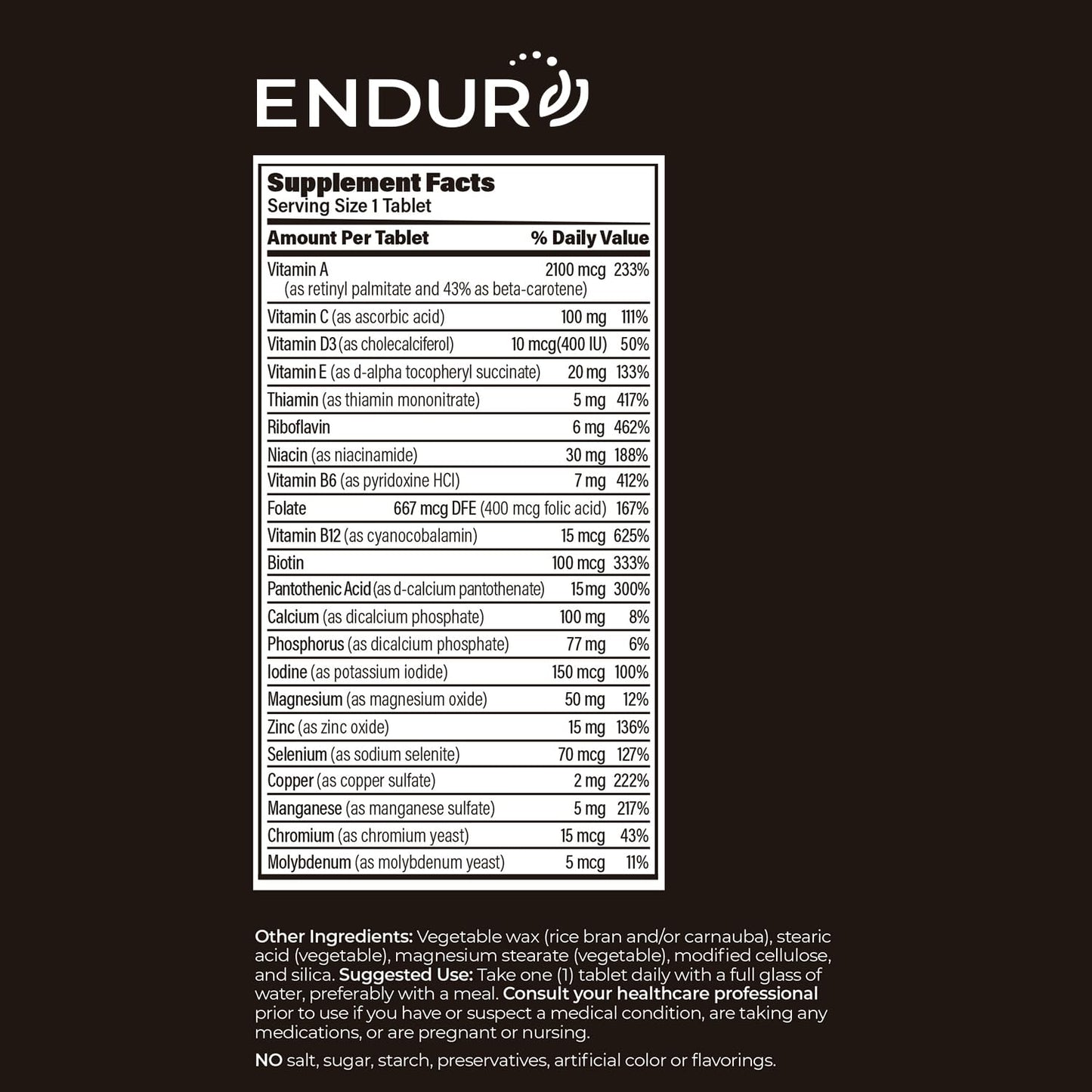 Endurance Products Endur-VM Multivitamin Vitamin A, C, D, E, B12 & Zinc (Without Iron) SR (Sustained Release) 22 Essential Nutrients to Support Overall Wellness for Men & Postmenopausal Women, Capsule, 150 Count