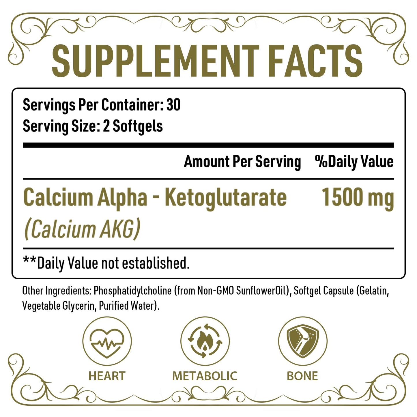 AJAXERRUE Liposomal Calcium AKG Supplement 1500 mg (Alpha-Ketoglutaric Acid) Softgels 60