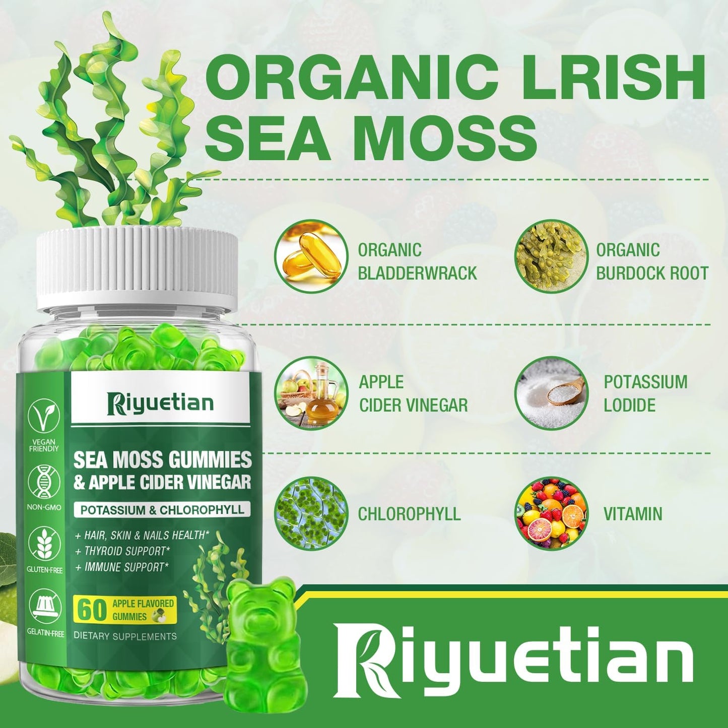 Riyuetian Sea Moss Gummies 120 Gummies