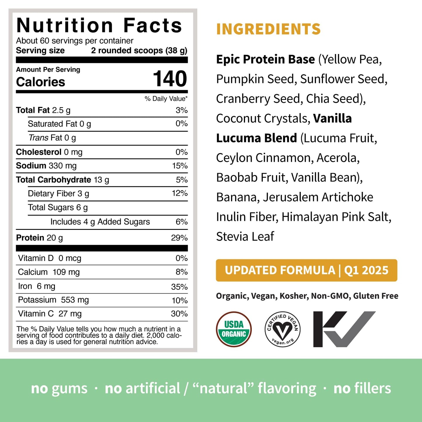 Sprout Living Epic Protein Plant-Based Protein & Superfoods Powder Vanilla Lucuma, 80 Servings