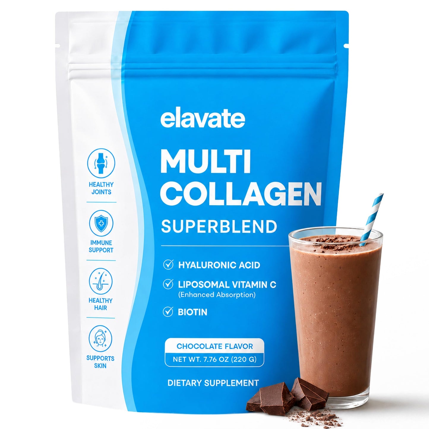 elavate Elevate Collagen for Women – Collagen Peptides Powder for Women – Skin, Hair, Nails & Joint Support – Multi Collagen Powder with Hyaluronic Acid, Biotin & Vitamin C – Non-GMO, Sugar Free, 1 Pack