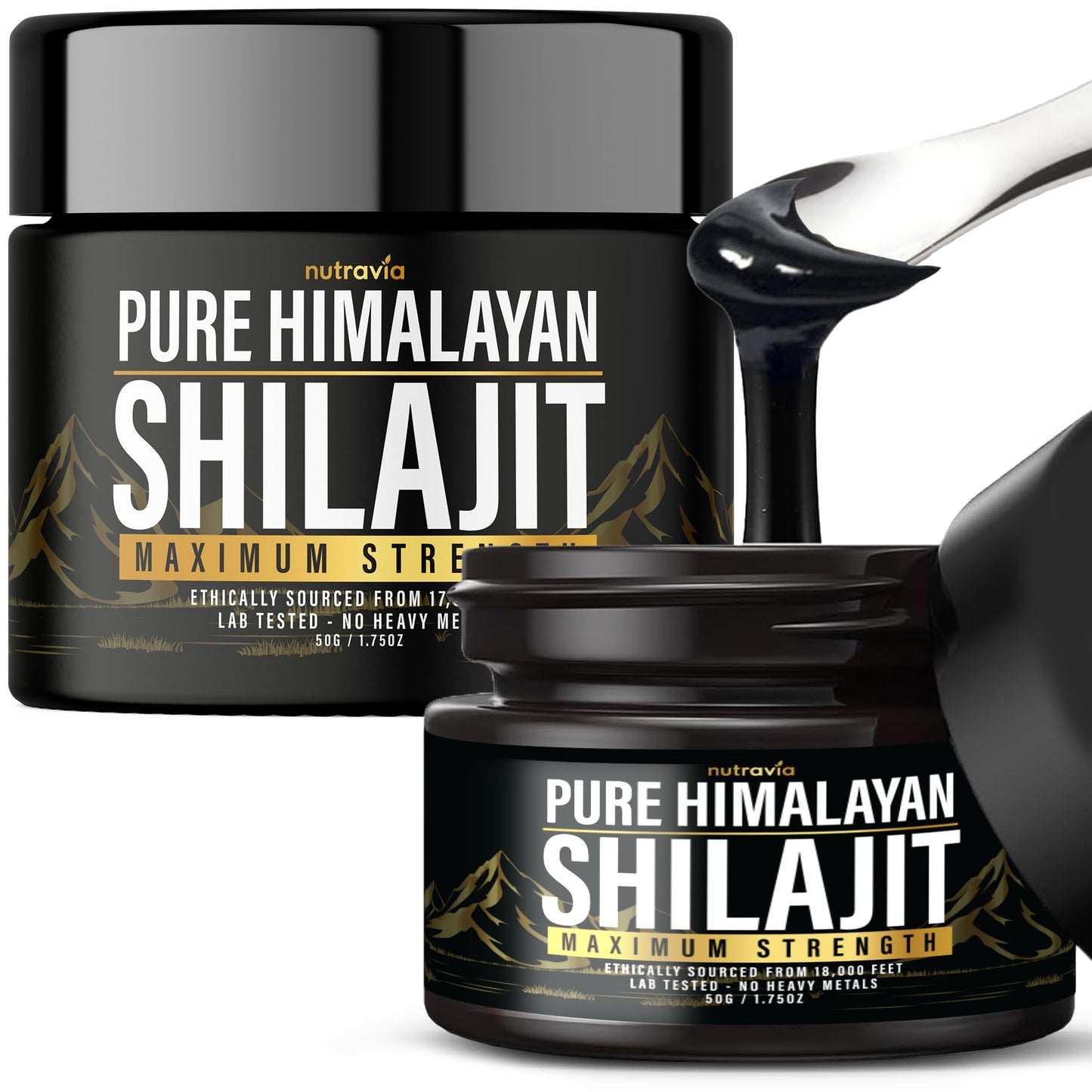 Nutravia Shilajit Capsule 600mg Max Strength with 85+ Trace Minerals Golden Grade (2 Capsules)