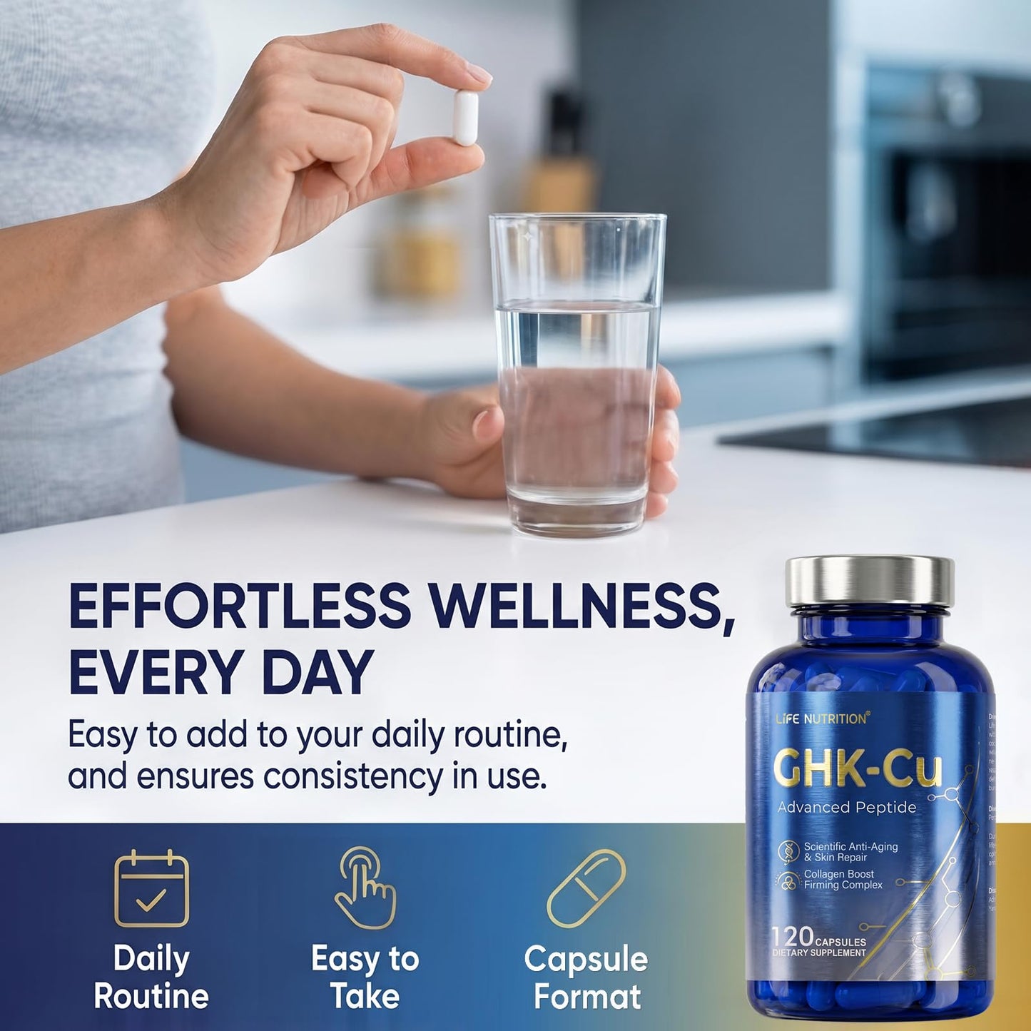 Life Nutrition GHK-Cu Copper Peptide Supplement Capsules 120
