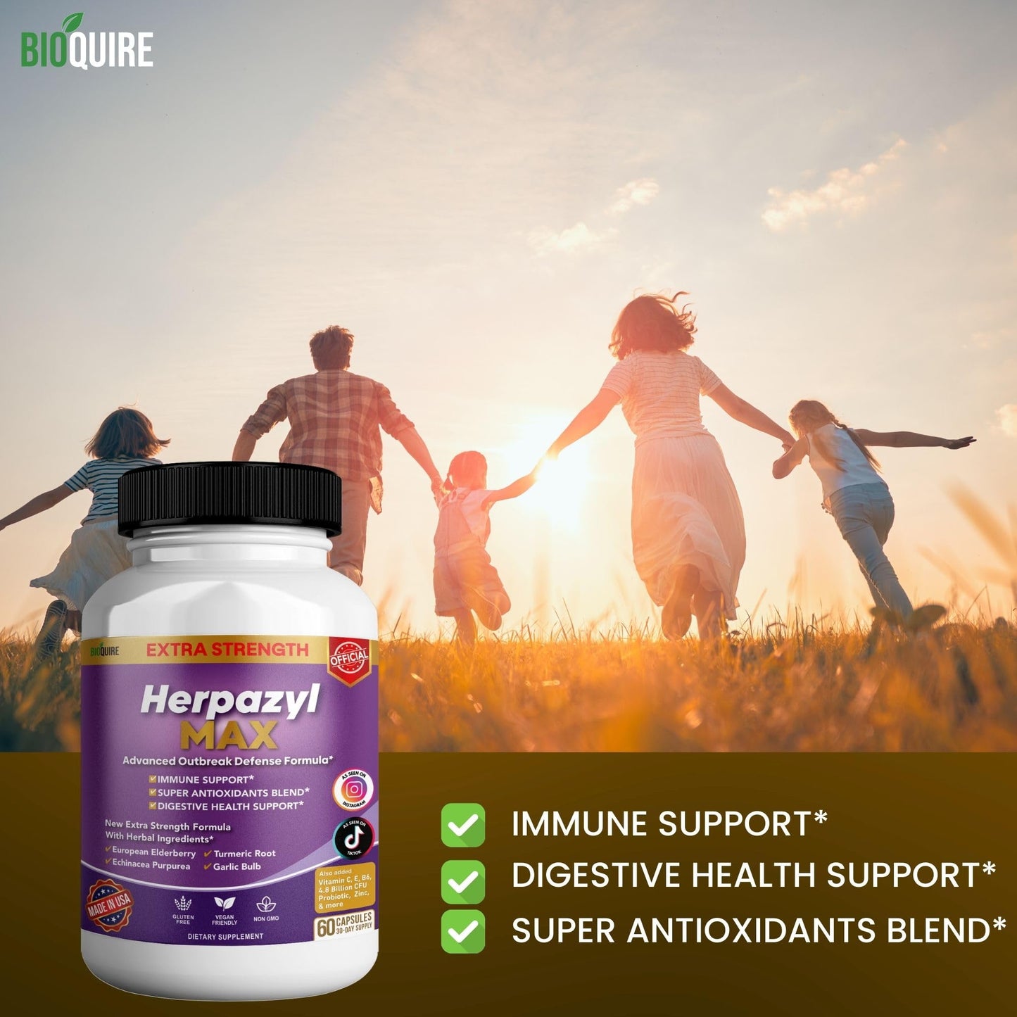 BIOQUIRE Herpazyl Max Extra Strength Immune Support Capsules 60