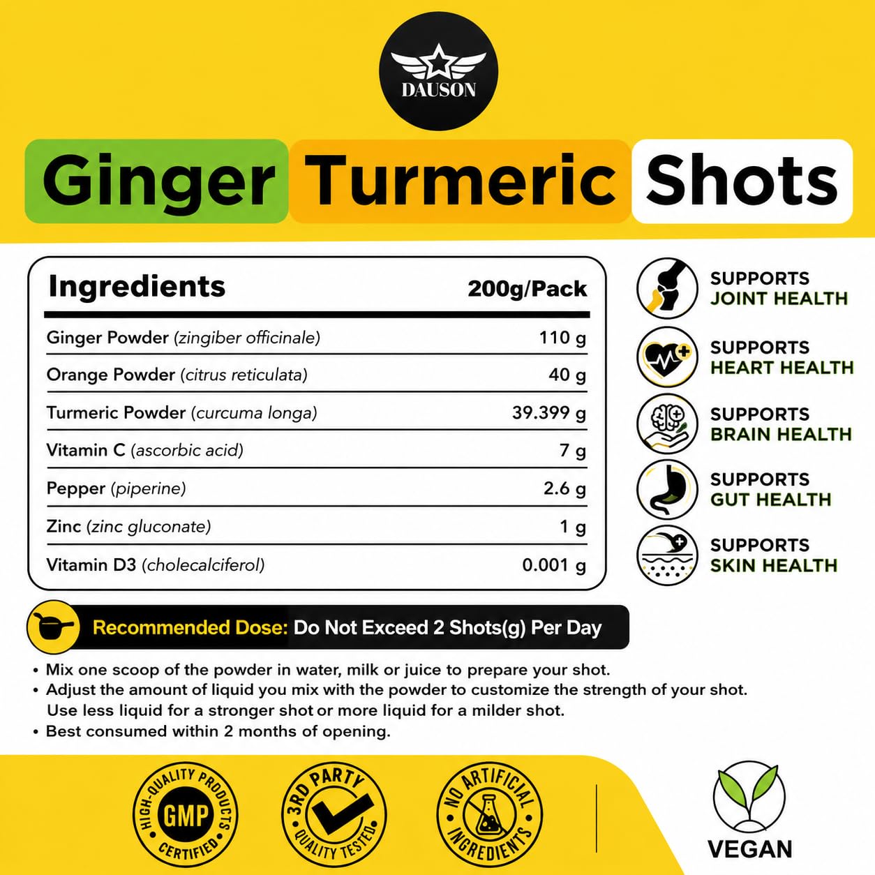 DAUSON Daily Wellness Ginger Shots Powder 7.05