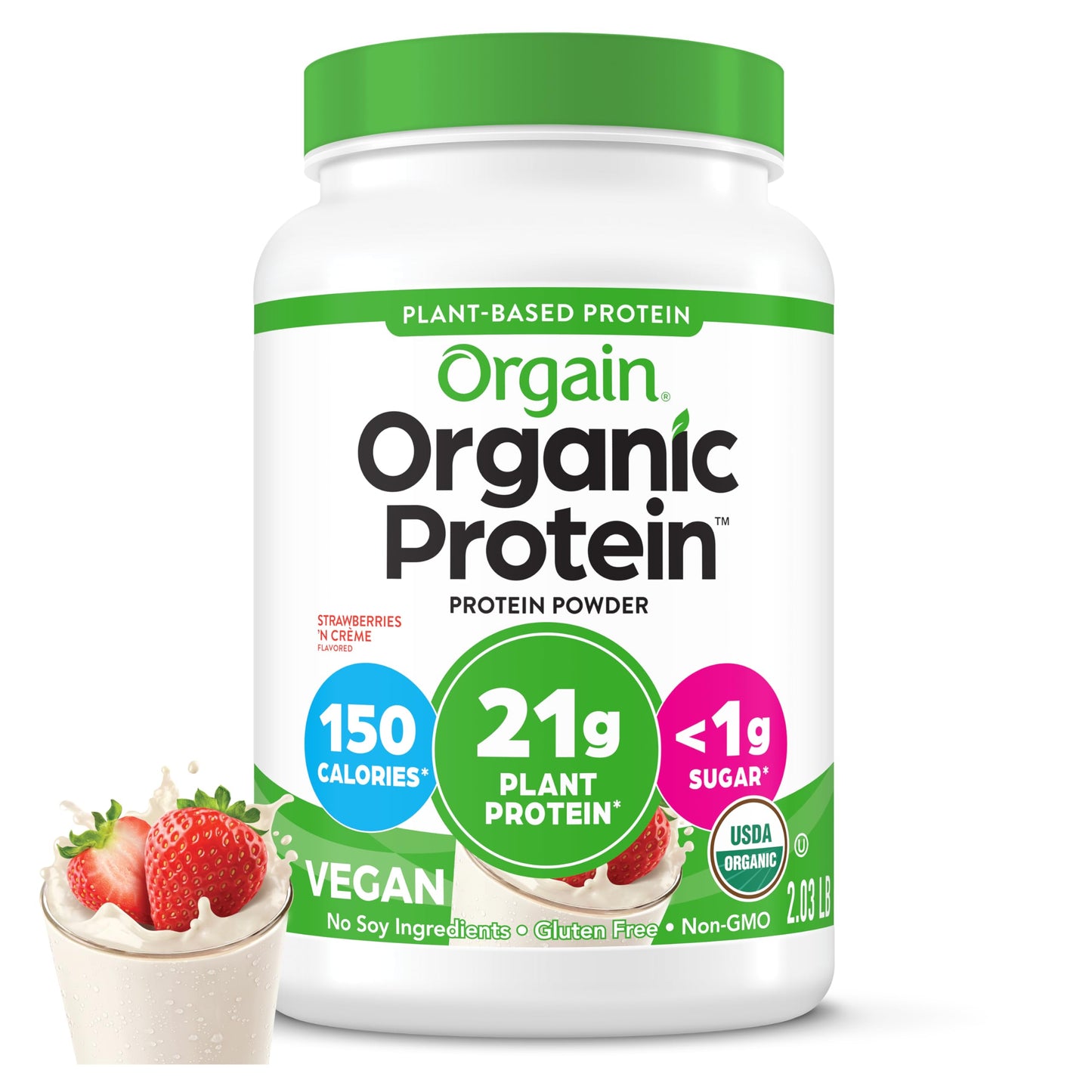 Orgain Organic Vegan Protein Powder Strawberries & Cream 32.48 oz