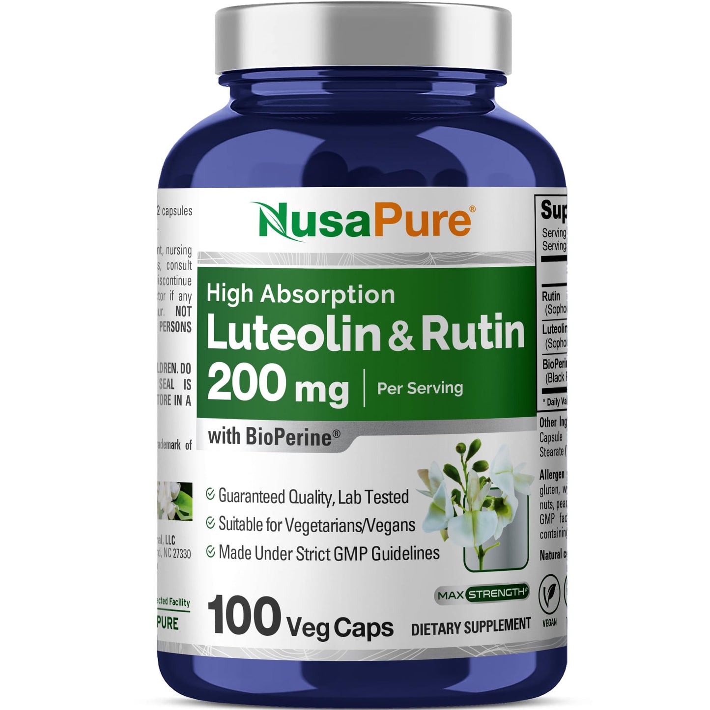 NusaPure Luteolin Complex with Rutin 200 mg Capsule, 100 Count