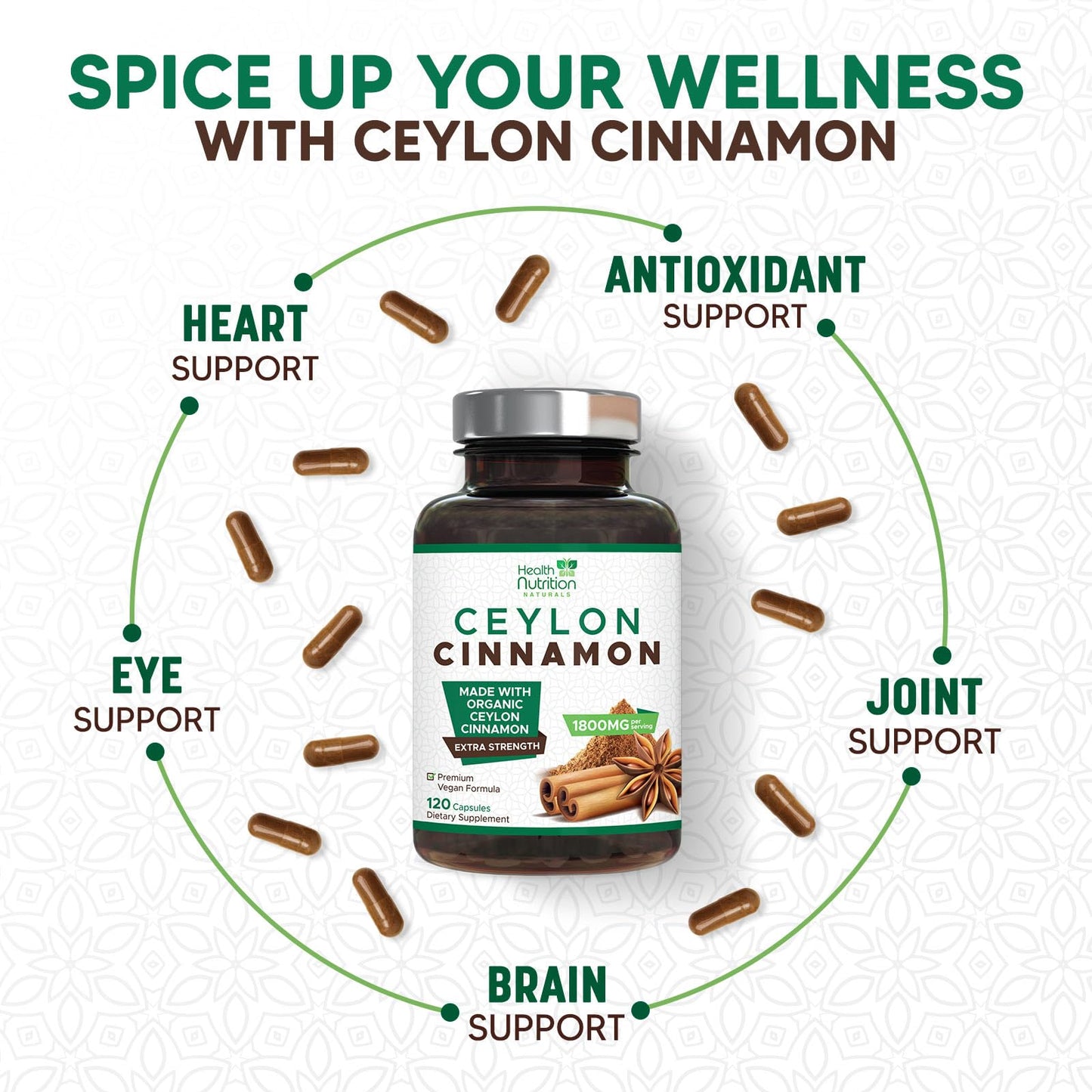 Health Nutrition Naturals Ceylon Cinnamon 120 Capsules