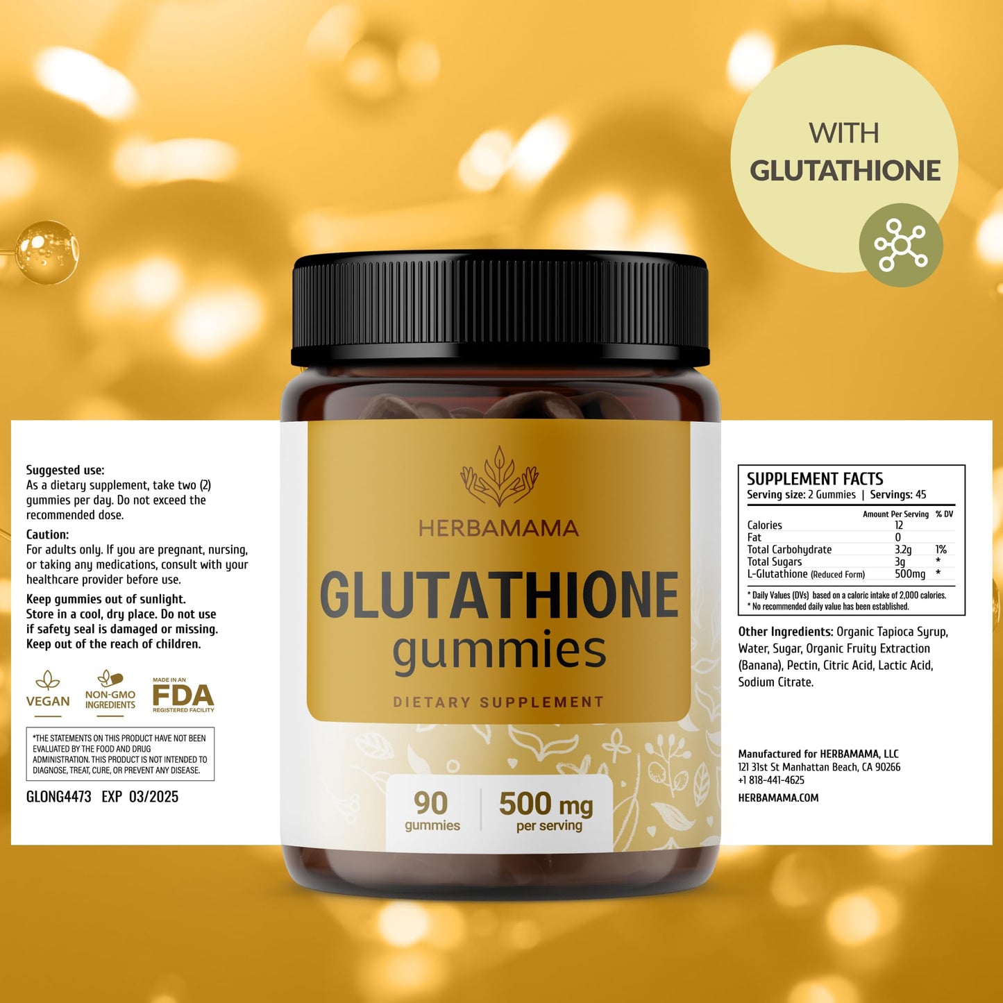 HERBAMAMA Reduced Glutathione Gummies Gummy 90 Count