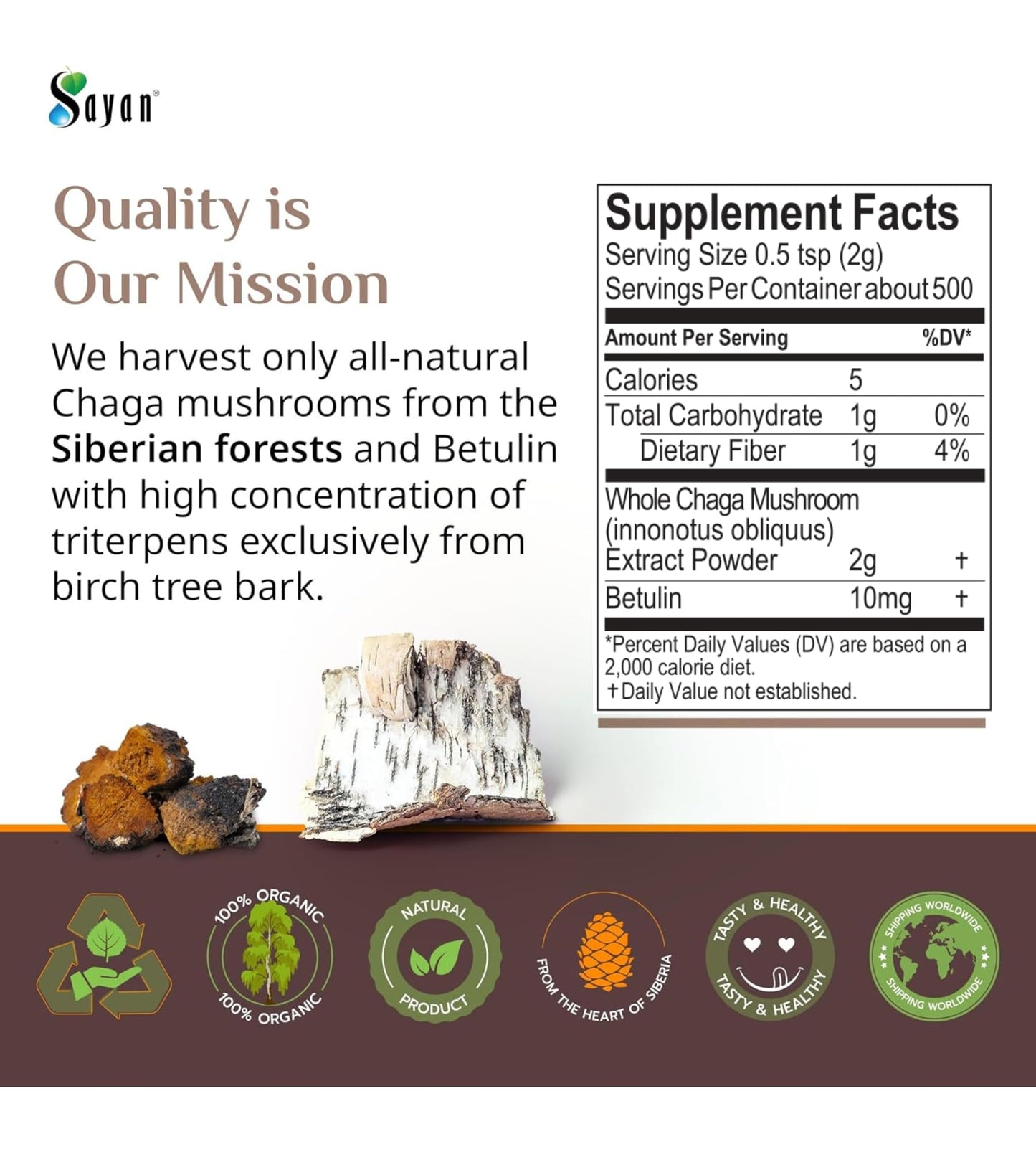 Sayan Siberian Chaga Mushroom Extract with Betulin Powder, 35.2 oz