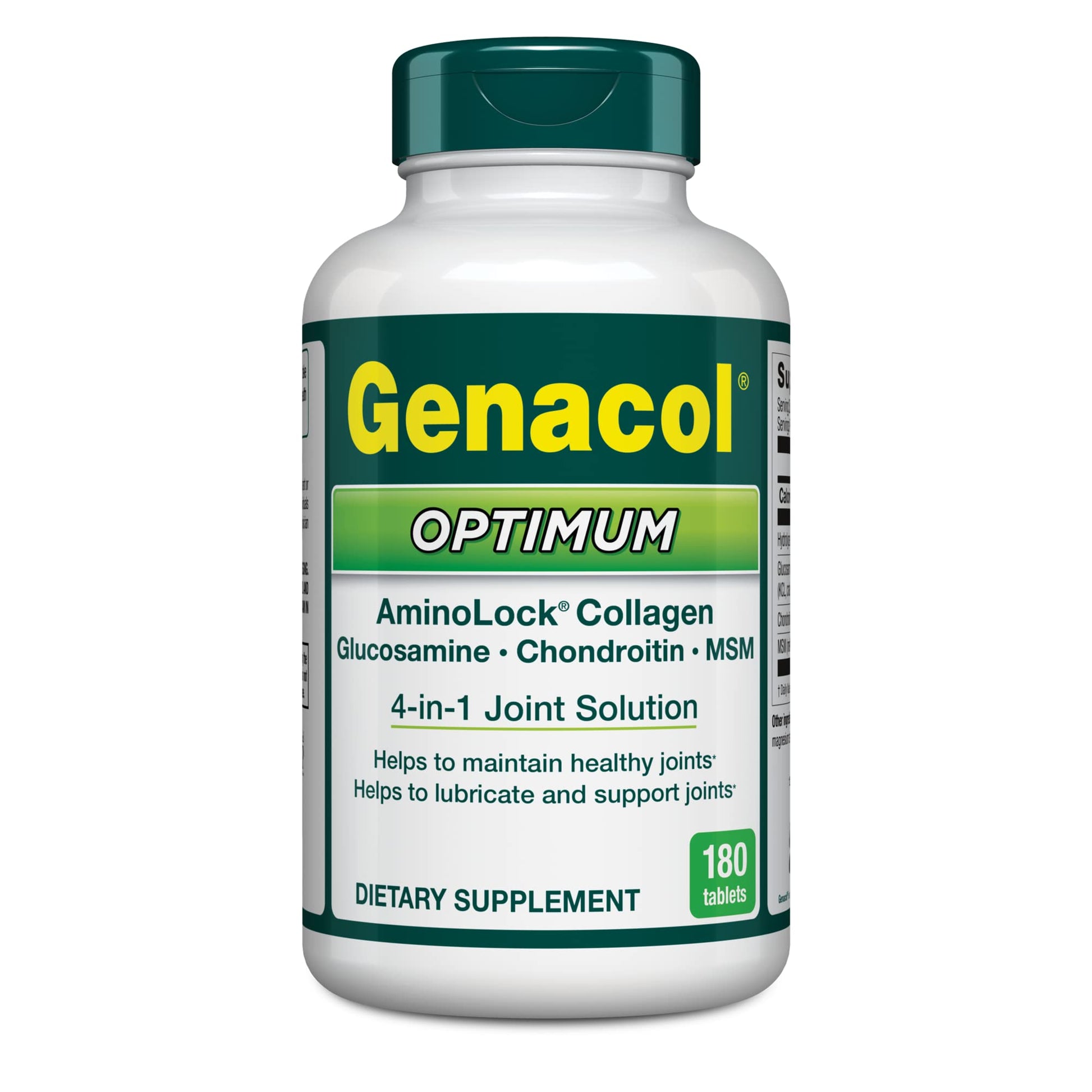 Genacol Optimum Glucosamine, Chondroitin, MSM & Ultra-Hydrolyzed Collagen Joint Supplement, Complete Formula for Joints and Cartilage, 180 Tablets