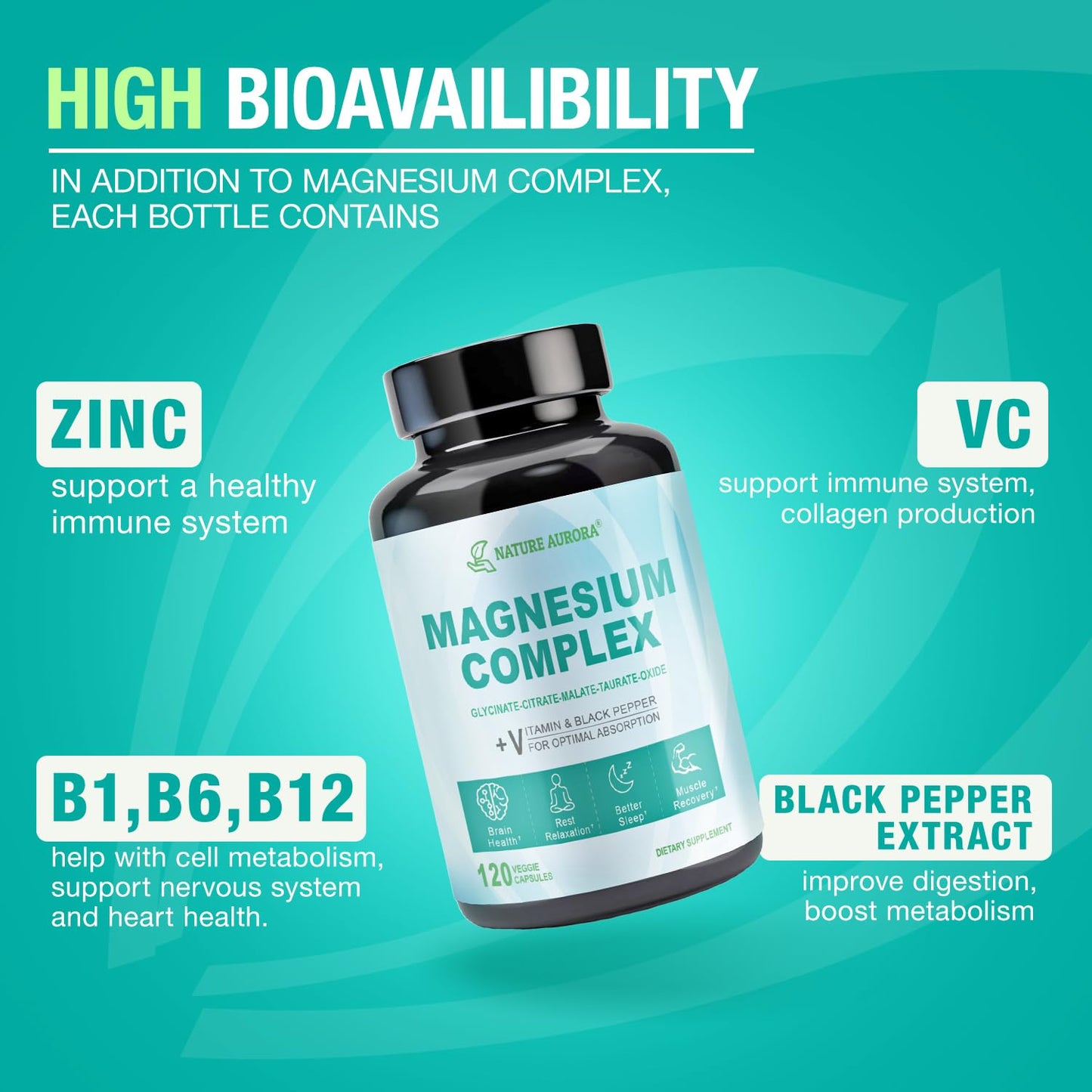 Nature Aurora Magnesium Complex Supplement Capsules 120 Count
