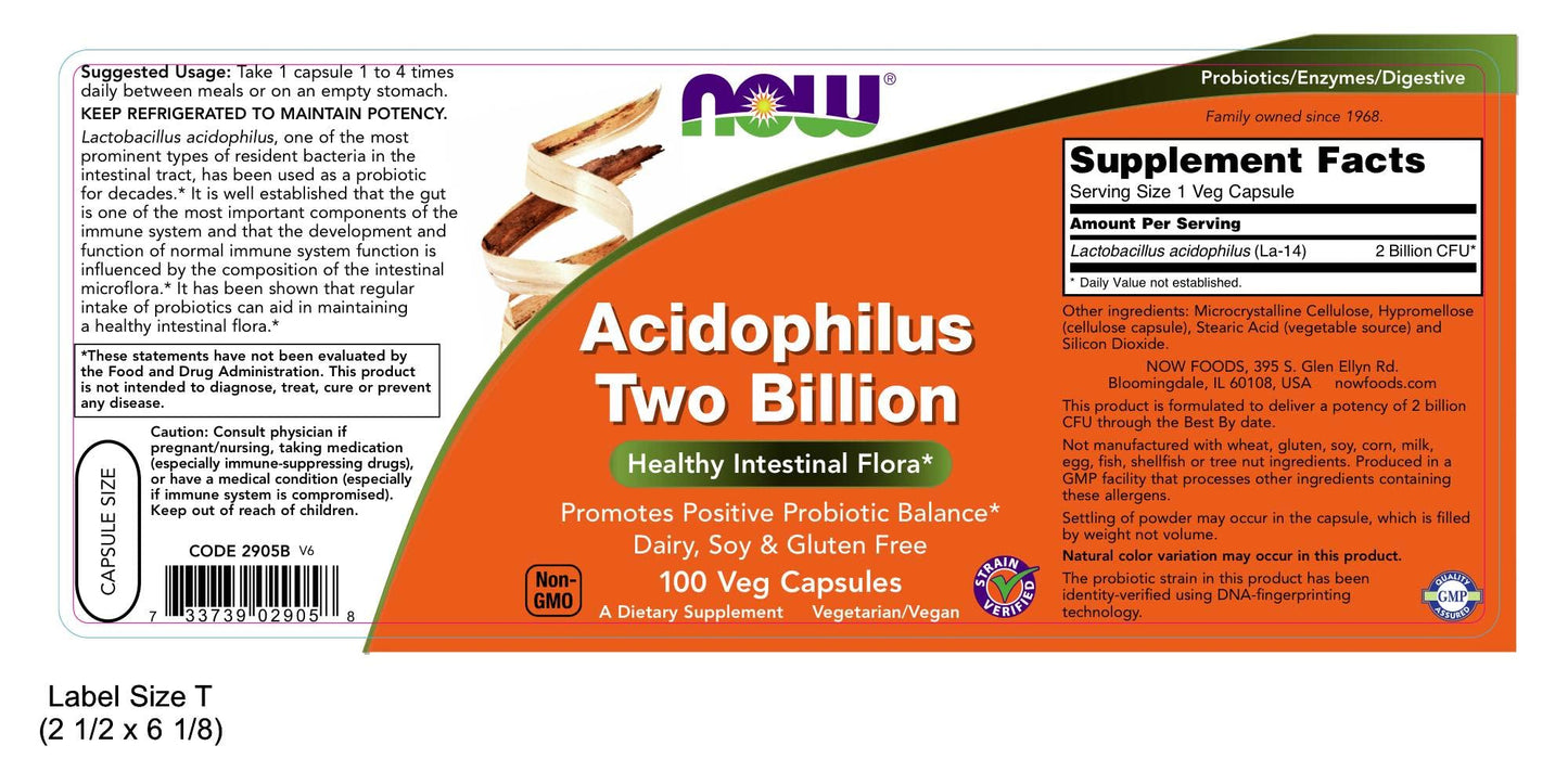 NOW Foods Acidophilus Two Billion Capsule, 100 Capsules