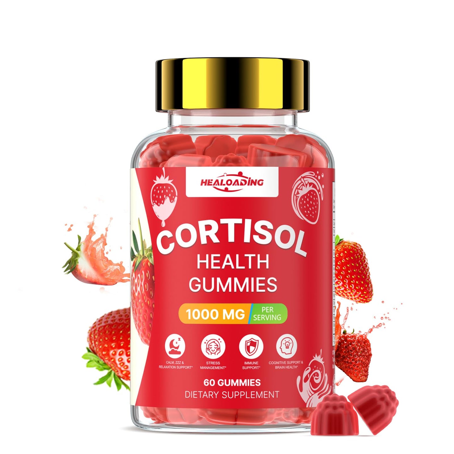 HEALOADING Cortisol Reducer Gummies for Women, with Ashwagandha, Magnesium, L-Theanine, Phosphatidylserine & Vitamin B12, 60 Gummies