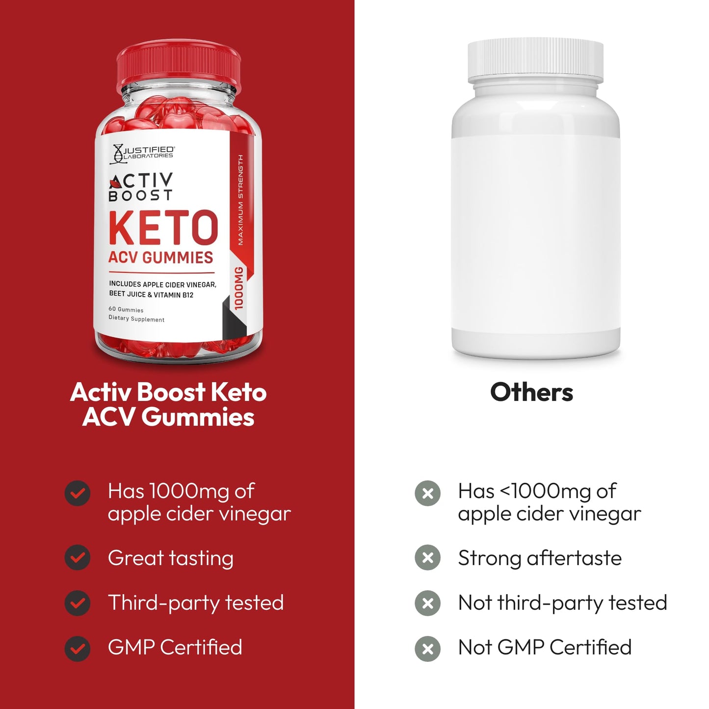 Justified Laboratories Activ Boost Keto ACV Gummies, 180 Count