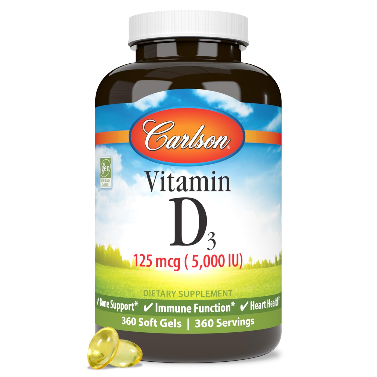 Carlson Vitamin D3 5000 IU (125 mcg) Bone Health Softgels 360