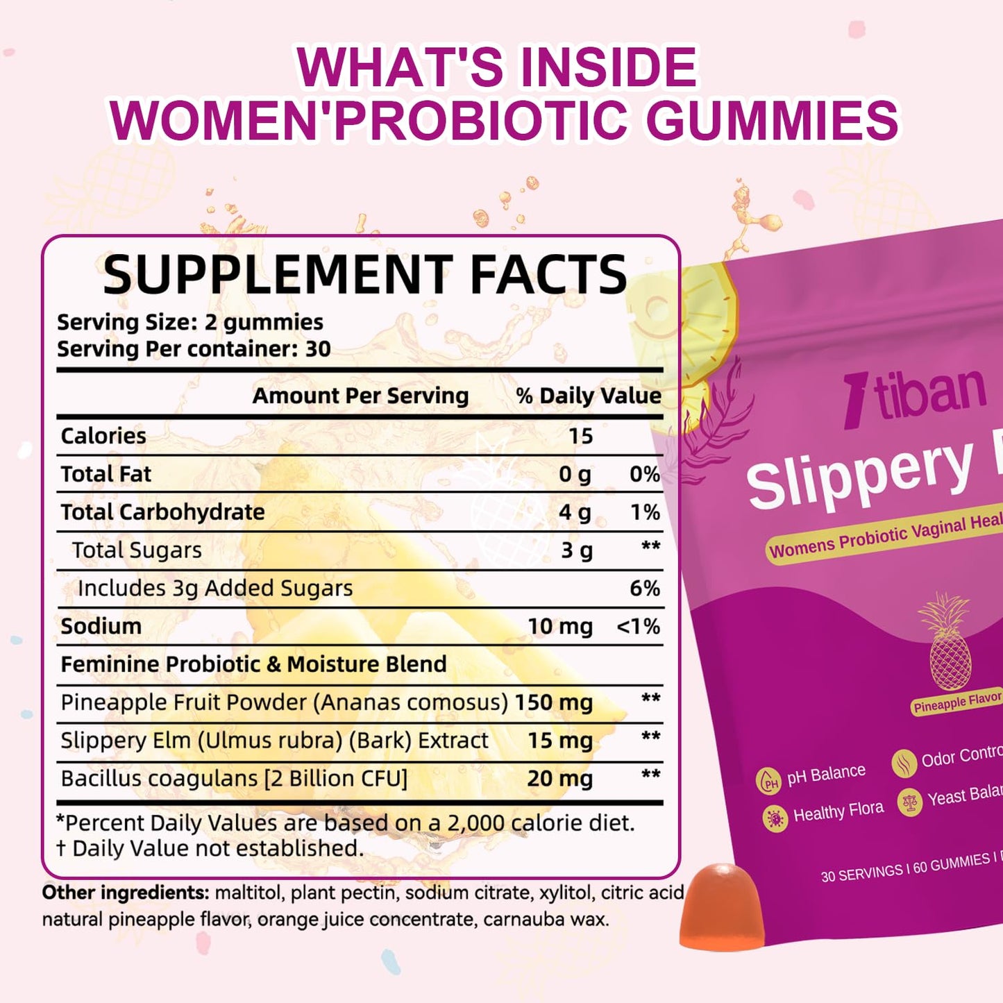 Itiban Slippery Elm Feminine Probiotic Moisture Gummies, 60 Count