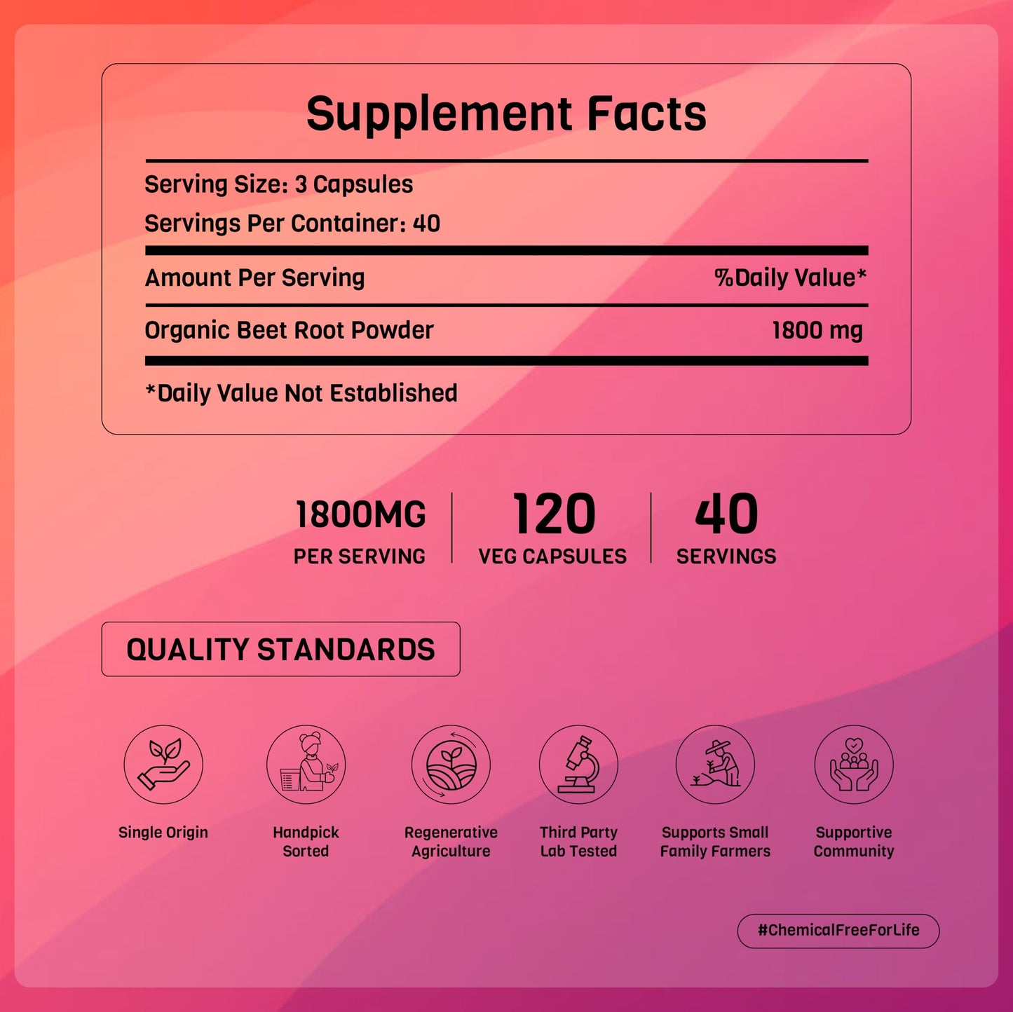 PADMURA Organic Beet Root Powder Capsules 1800mg, 120 Veg Capsules