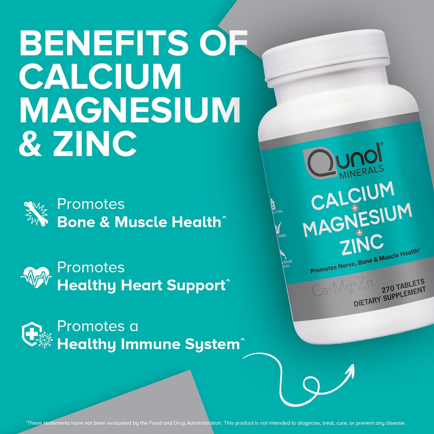 Qunol Calcium 3 in 1 Tablets with Calcium, Magnesium & Zinc for Immune Support, Bone, Nerve, and Muscle Health Supplement, 270 Tablets