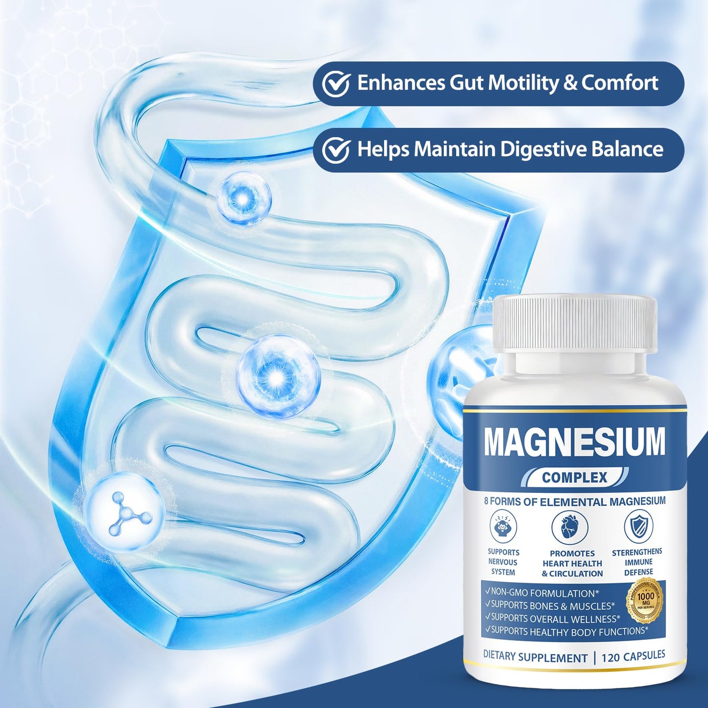 BOSNETHUINH Magnesium Complex 1000mg 8 in 1 for Women & Men – Magnesium Glycinate, Citrate, Malate, Taurate, Oxide, Carbonate, Aspartate, Orotate – Vegan Non-GMO, for Sleep, Fatigue & Heart Health, 120 Capsules