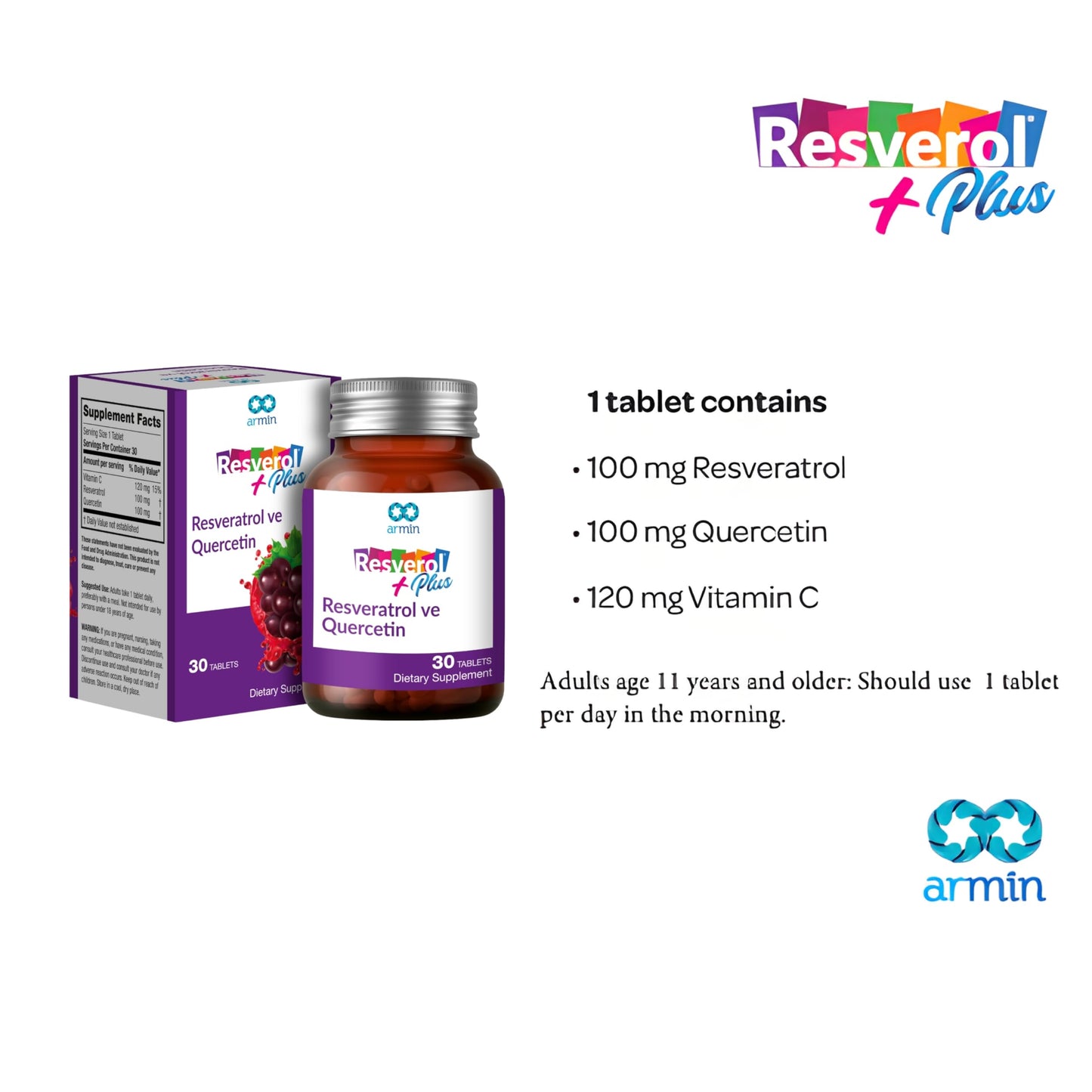 Resverol Plus Resveratrol with Quercetin & Vitamin C – Energy, Immune Support & Healthy Aging, 30 Capsules