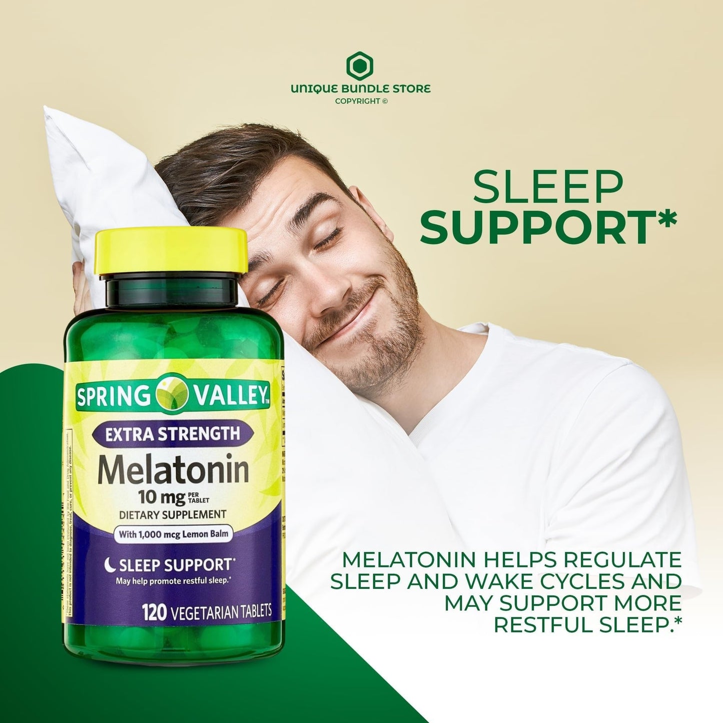 Unique Bundle Store Extra Strength Melatonin 10mg with Lemon Balm 240 Tablets