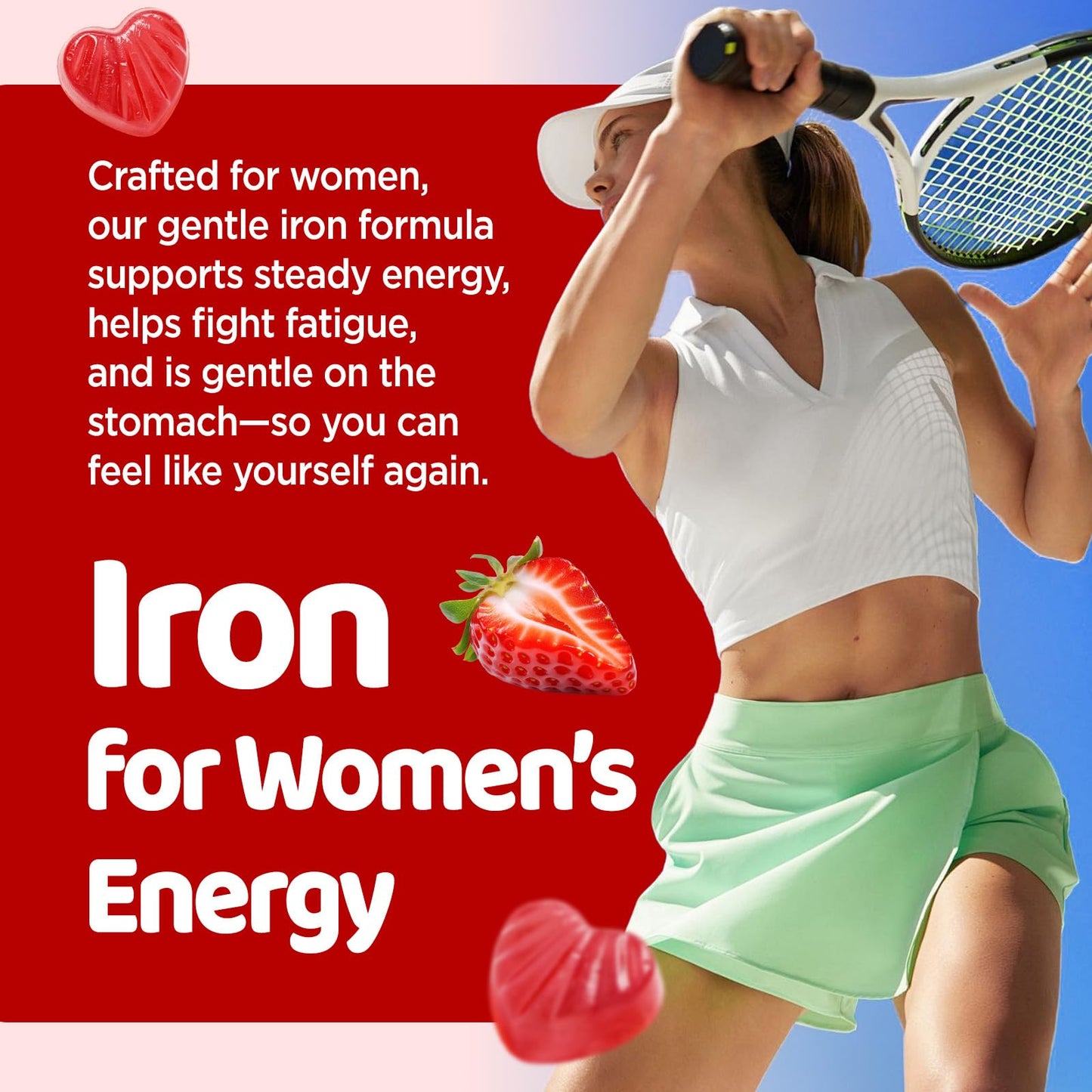 GREABBY Iron Bisglycinate with Vitamin C for Women, Ferrous Bisglycinate Gummies, 60 Count